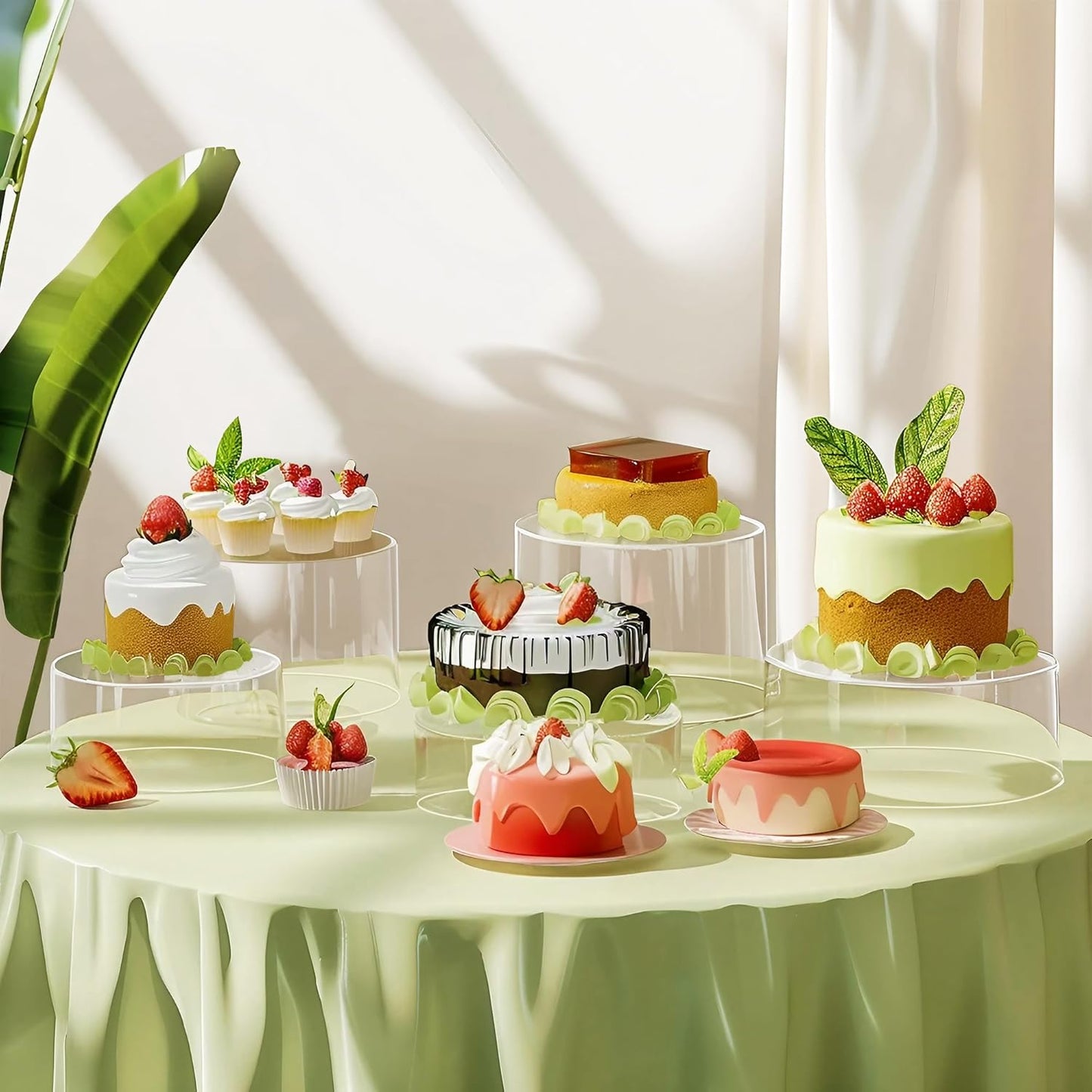 6Pcs Buffet Risers, Food Risers for Buffet, Acrylic Boxes for Display Round Riser Display Cases Acrylic Round Display Base, Clear(Size 6",6.5",6.7",7",7.5",8")