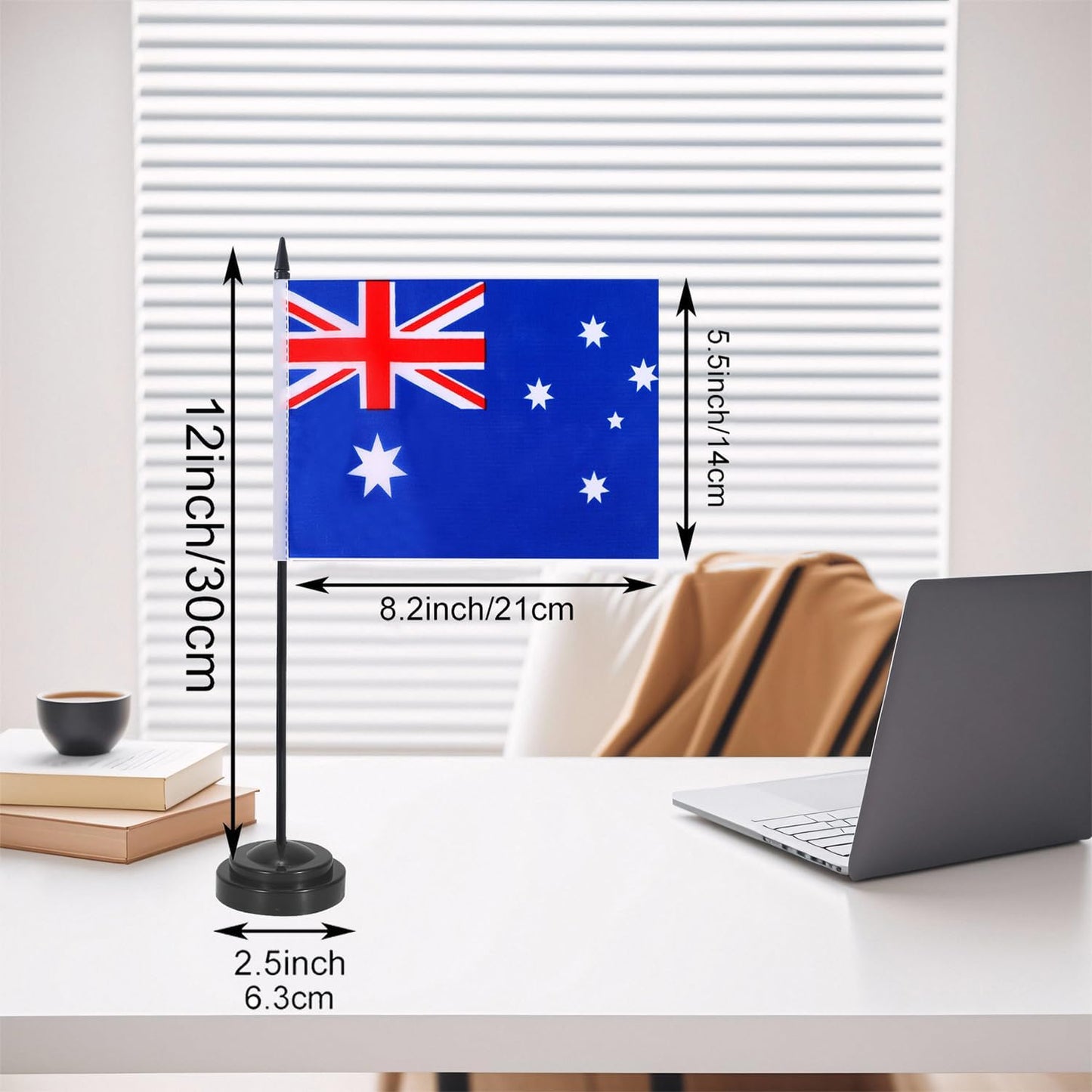 Australia Desk Flag 12" Solid Pole Deluxe Set Australian Flags Banner Mini Small Australia Office Table Flags with Black Stand Base Desktop Decorations(2Pack)