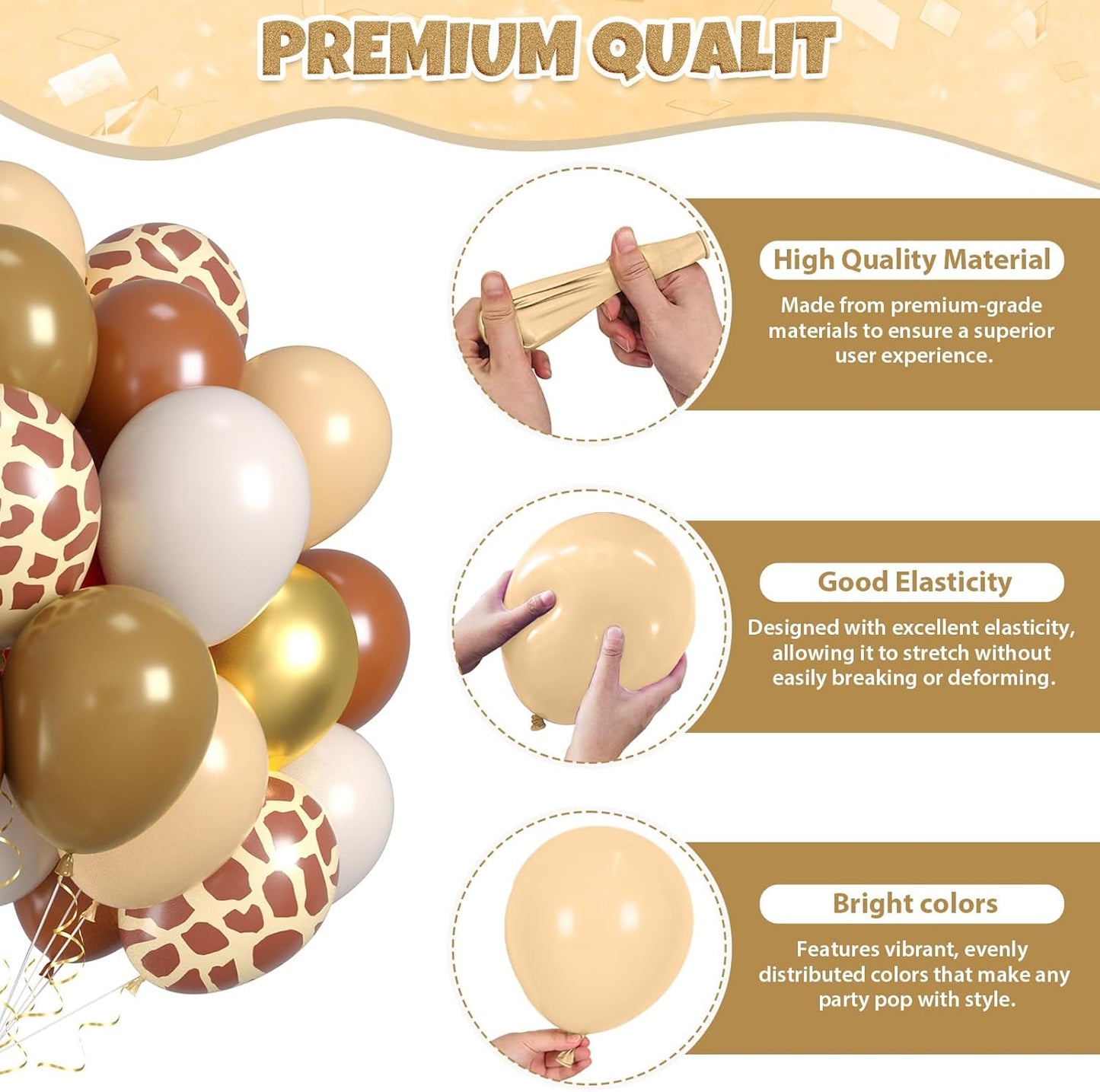 Safari Balloons, 60pcs Jungle Balloons, Brown Gold White Balloon Giraffe Print Balloon For Birthday Baby Shower Safari Jungle Forest Animal Theme Party Wedding Bachelorette Engagement Decorations