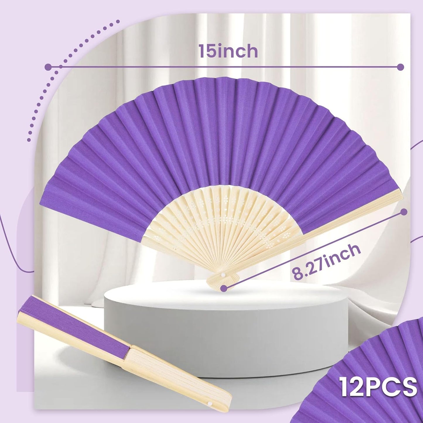 JOHOUSE 12 Packs Foldable Hand Fans, 8.3 Inch Purple Paper Fans Handheld for Purple Birthday Decorations, Wedding, Outdoor Party Favors, Baby Shower DIY Photography Props