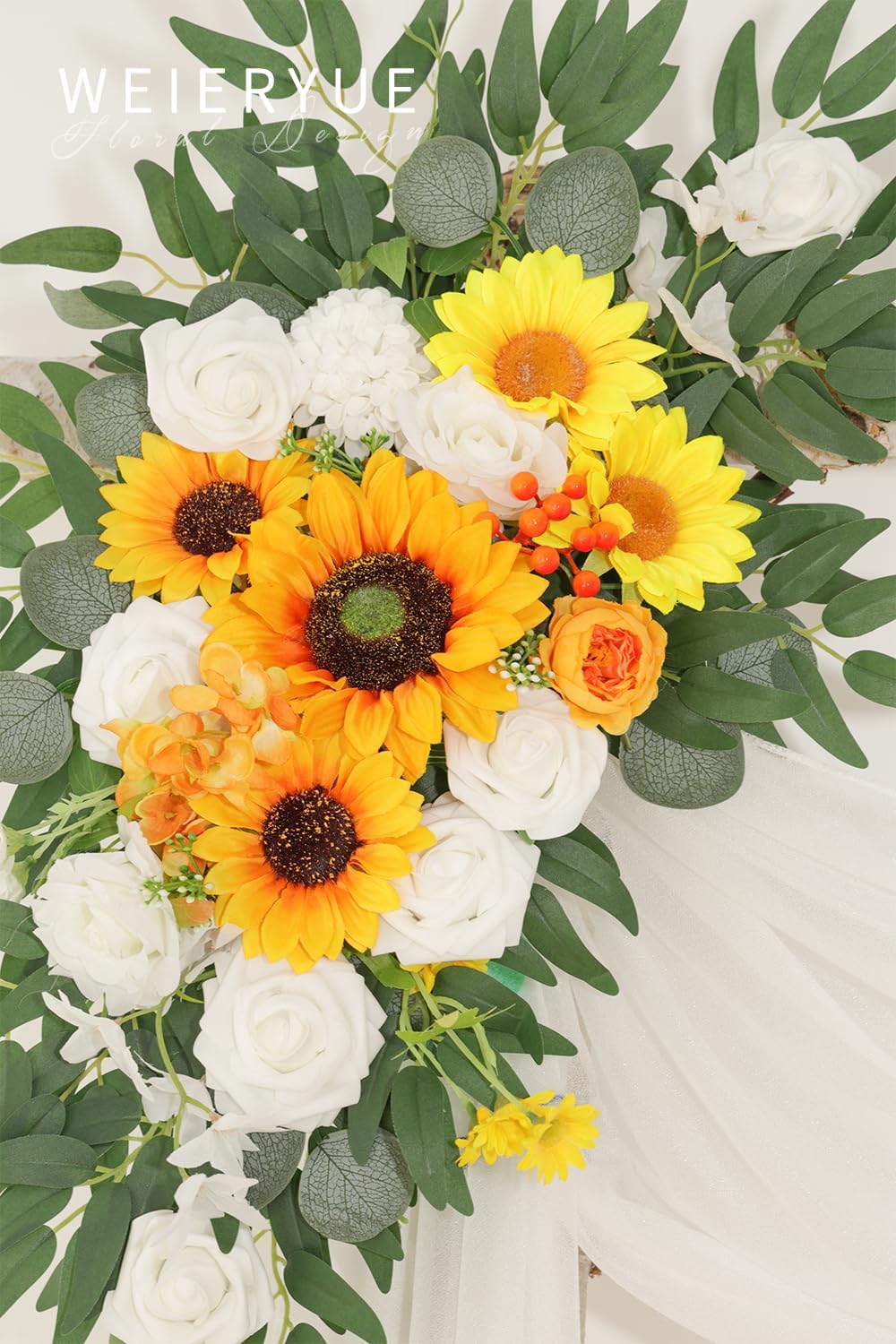 Artificial Wedding Arch Flowers Kit(Pack of 3),2Pcs Artificial Flower Arch Decor,1Pcs Sheer Drape for Wedding Ceremony Arbor for WeddingCeremony (Sunflower Wedding)