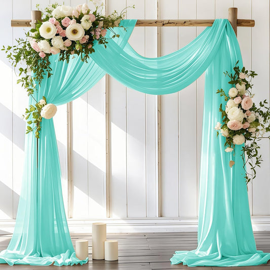 Wedding Arch Draping Fabric 2 Panels 30'' x 18FT Teal Sheer Chiffon Arch Drapery for Photo Booth Bridal Shower Baby Shower Church Decor Newborn Photography Christening Outdoor Party