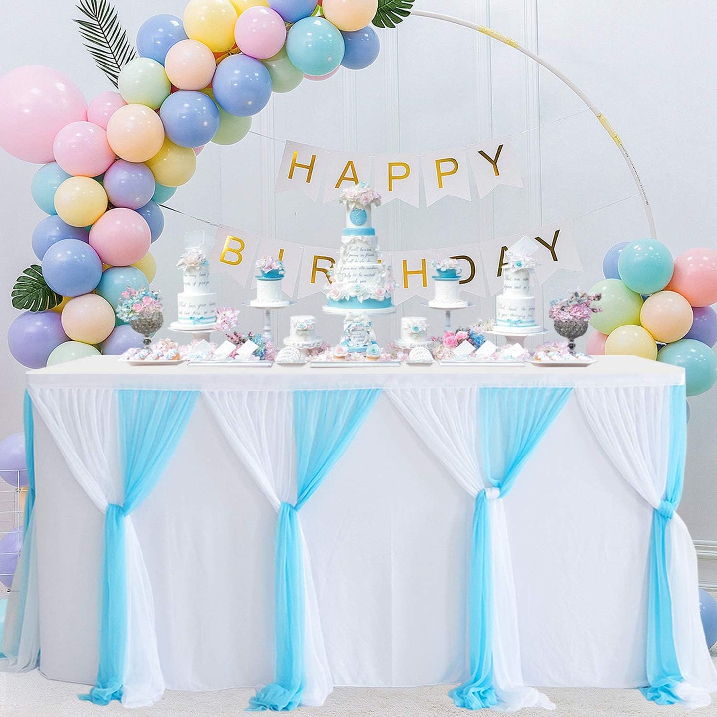Suppromo Baby Blue Tulle Table Skirt for Rectangle Tables 9ft Tutu Tablecloth for Baby Shower Boy Birthday Party Cake Dessert Buffet Banquet Table Decorations