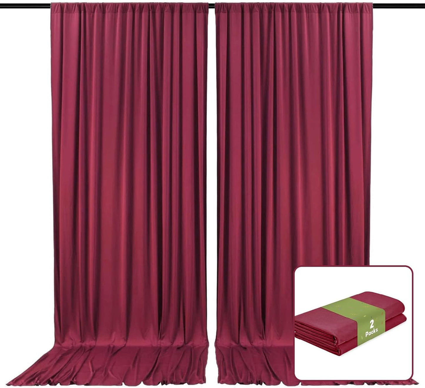 2 Panels Burgundy Backdrop Curtain, 10 x 7 Feet Background Curtains for Parties, Weddings, Baby Showers, Bachelorette Halloween, Christmas Birthday Party Photoshoot Backdrop Curtains Decorations