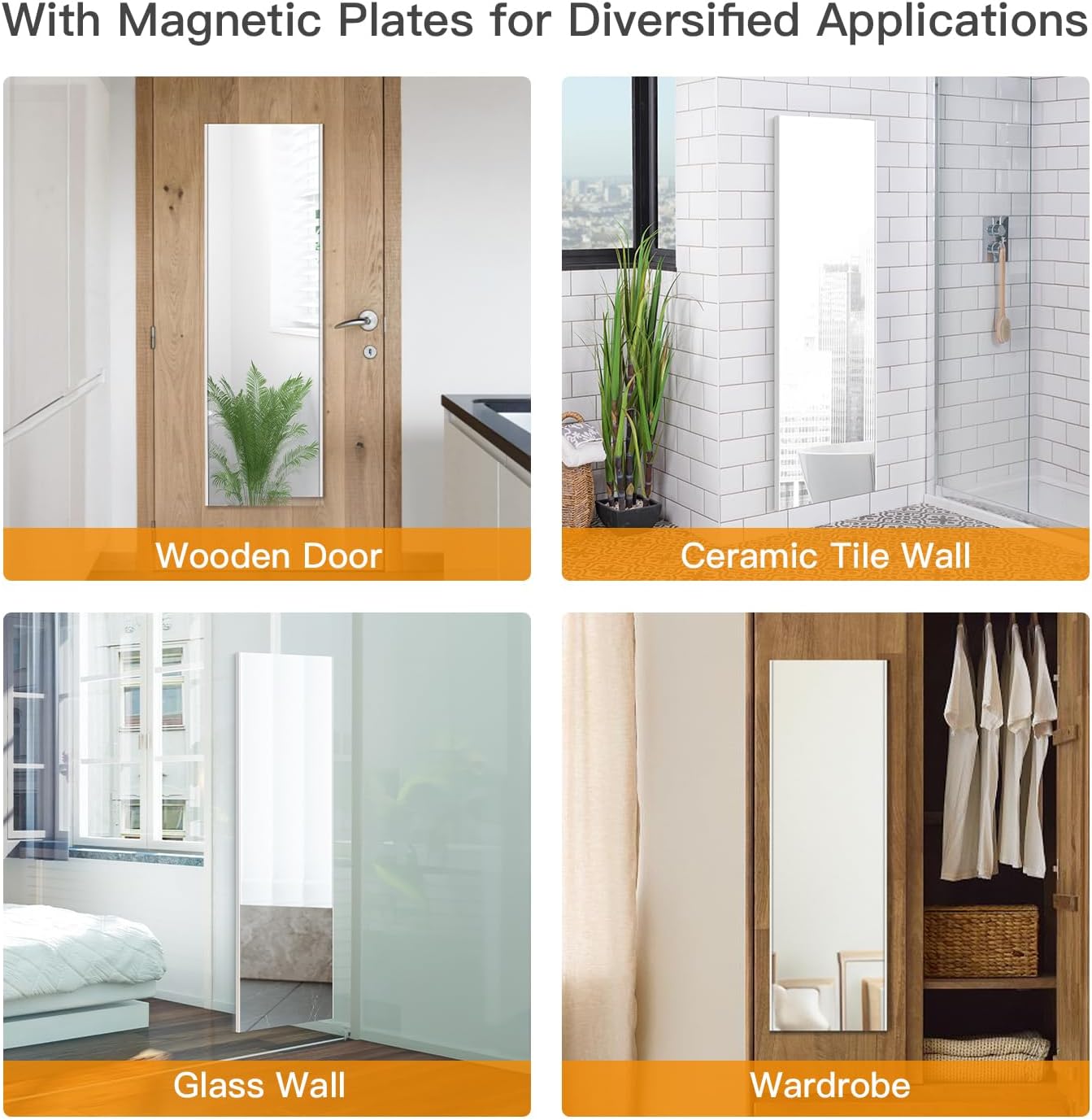 47"x12" Magnetic Mirror Lightweight Full-Length Mirror | Strong Adhesion, Easy Installation | Suitable for Refrigerators, Glass Walls, Wooden Doors, and More | 8.2kg Ultra-Strong Support | Silver