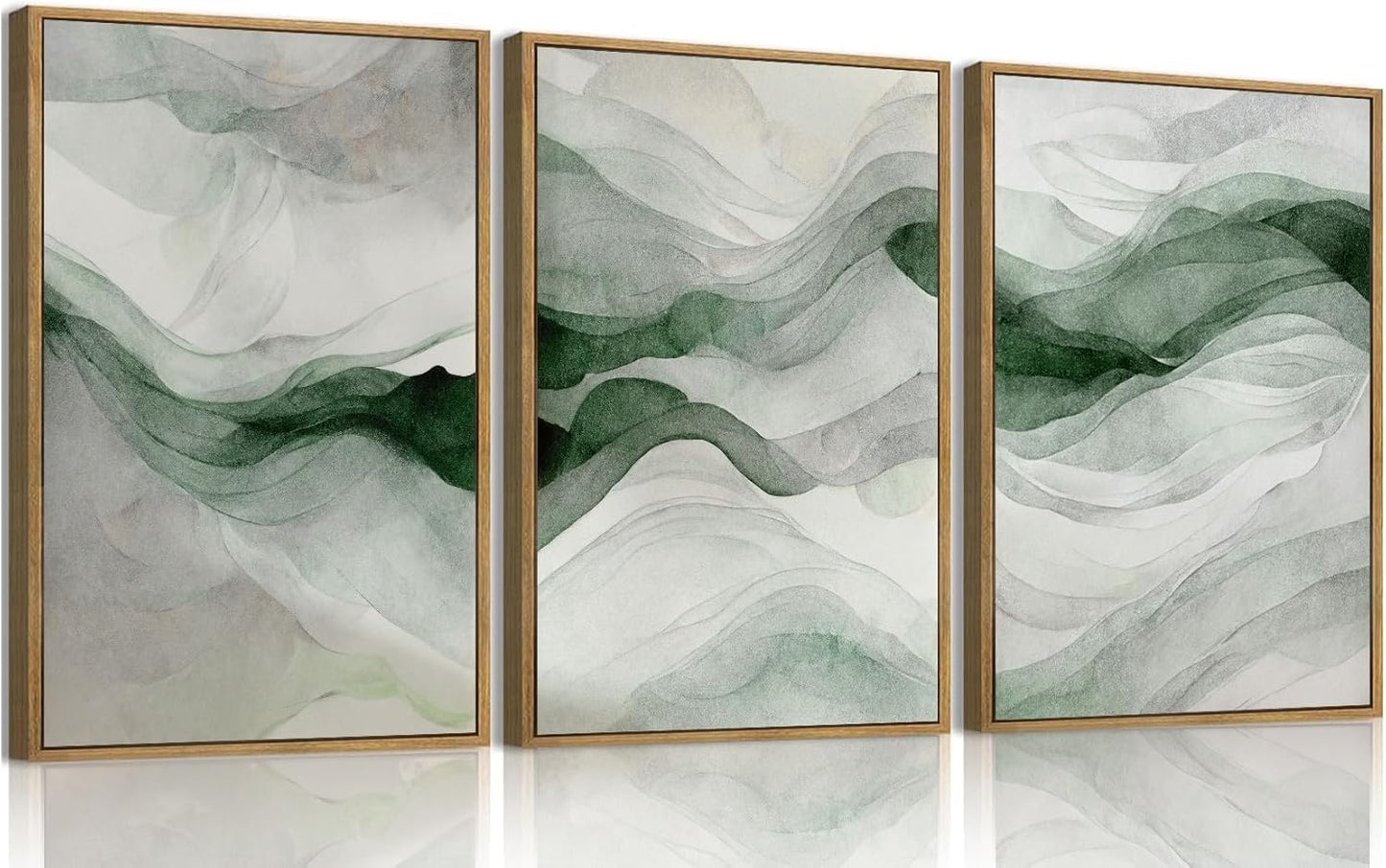 myusuar 3 Piece Large Abstract Framed Wall Art For Living Room, Smoke Texture Ink Teal Soft Green Canvas Wall Art Modern Minimalist Art Prints Wall Décor For Bedroom Office 24x36in