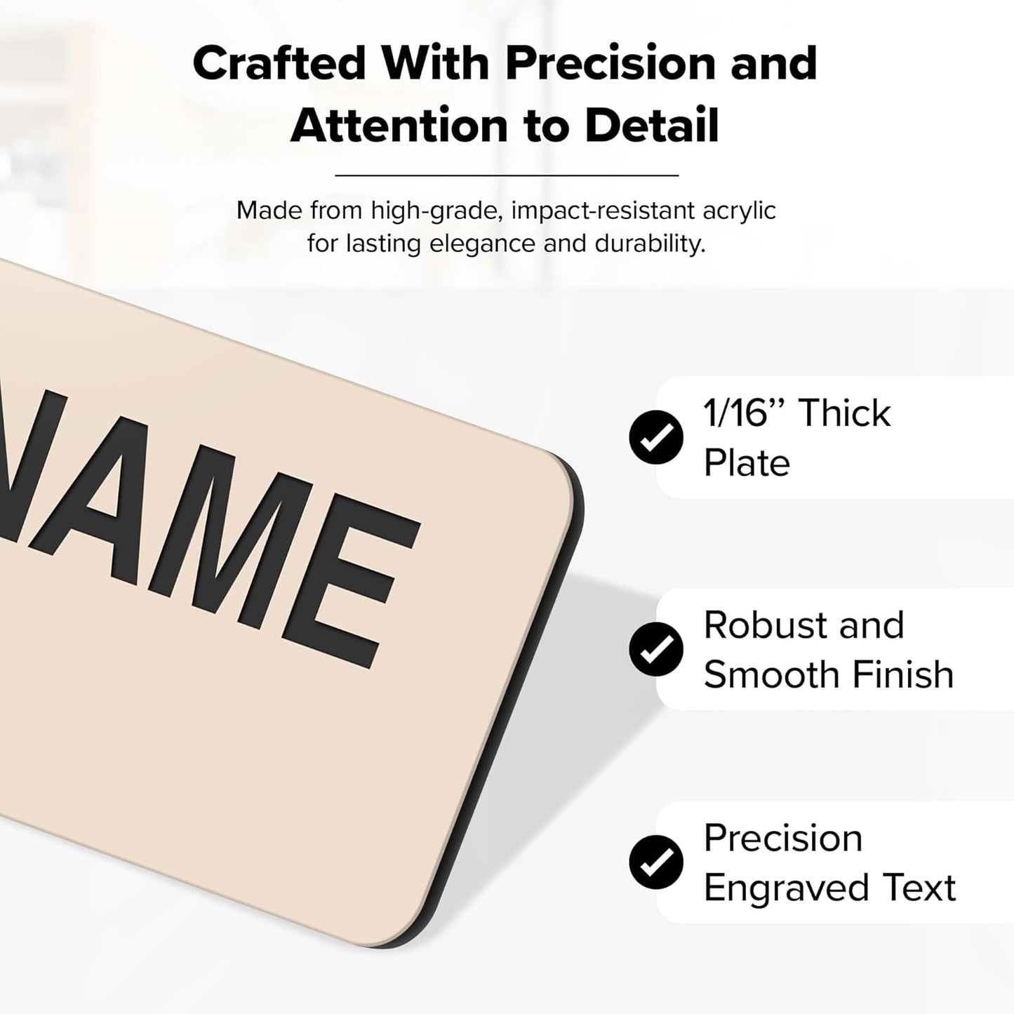 Name Tag, Magnetic Almond Black Name Tags, Personalized Name Tags, 1x3 Inches, Durable Engravable Impact Material, Made in The USA by My Sign Center