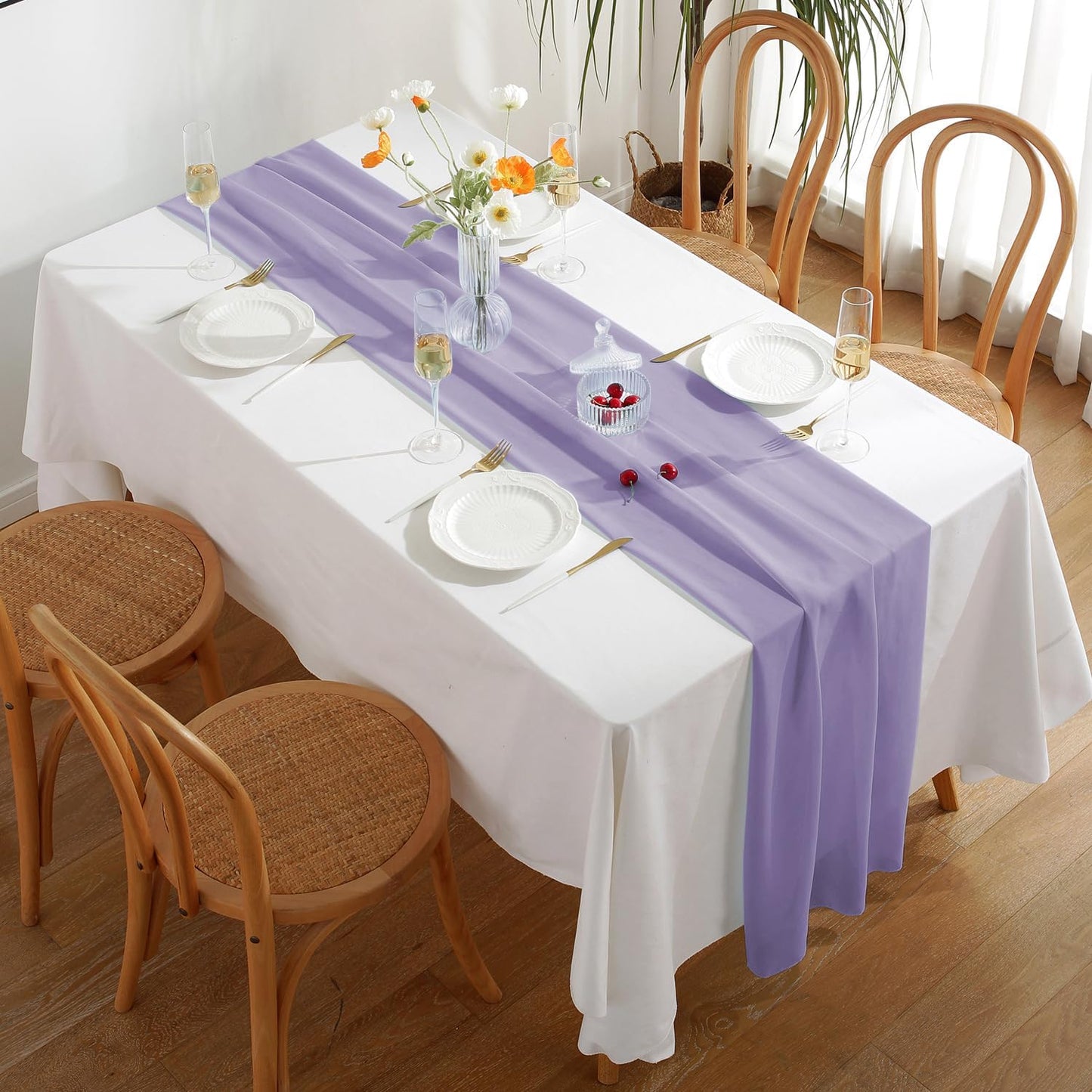 2 Pack 10 Ft Chiffon Table Runner Light Purple Gauze Long Table Runners 27x120 Inches Sheer Tulle Table Runner for Rustic Wedding Reception Bridal Shower Decorations Birthday Party