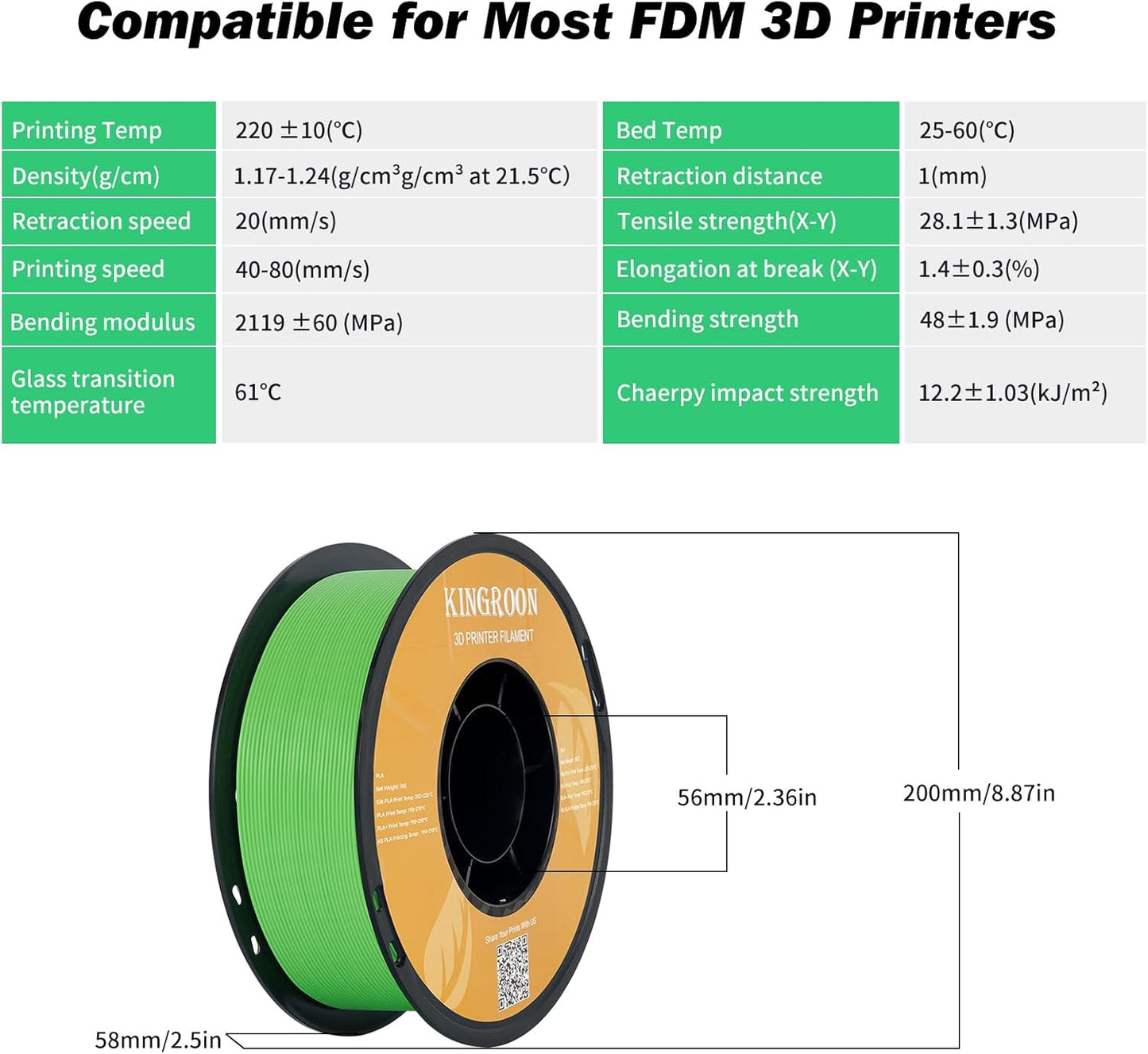 Kingroon PLA Filament 1.75mm 3D Printer Filament Bright Green Pla Filament 1kg Filament Dimensional Accuracy +/- 0.02mm, Fit Most FDM Printer,Green Apple