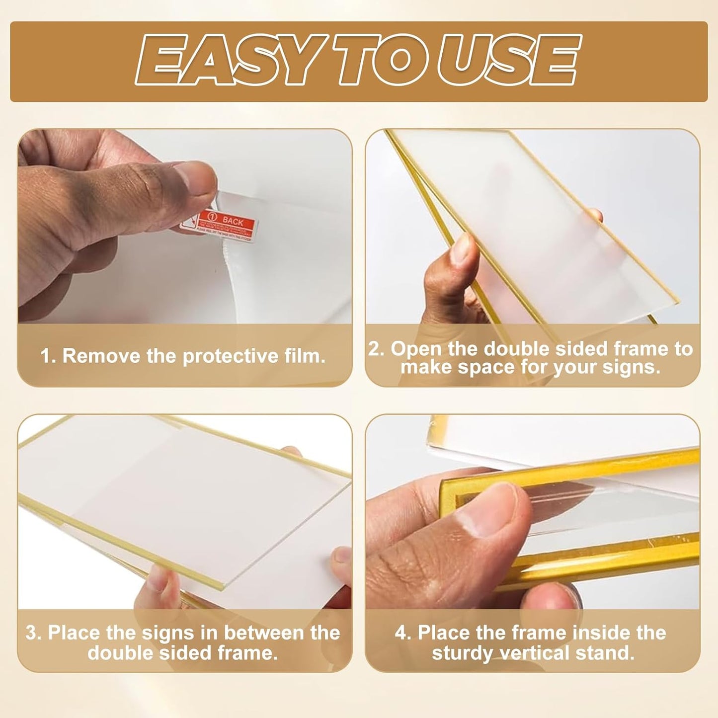 12 Pack Gold Acrylic Sign Holder 4x6 Picture Frame, Double Sided Gold Table Number Holder 4x6 Display Stand for Wedding, Home, Offices