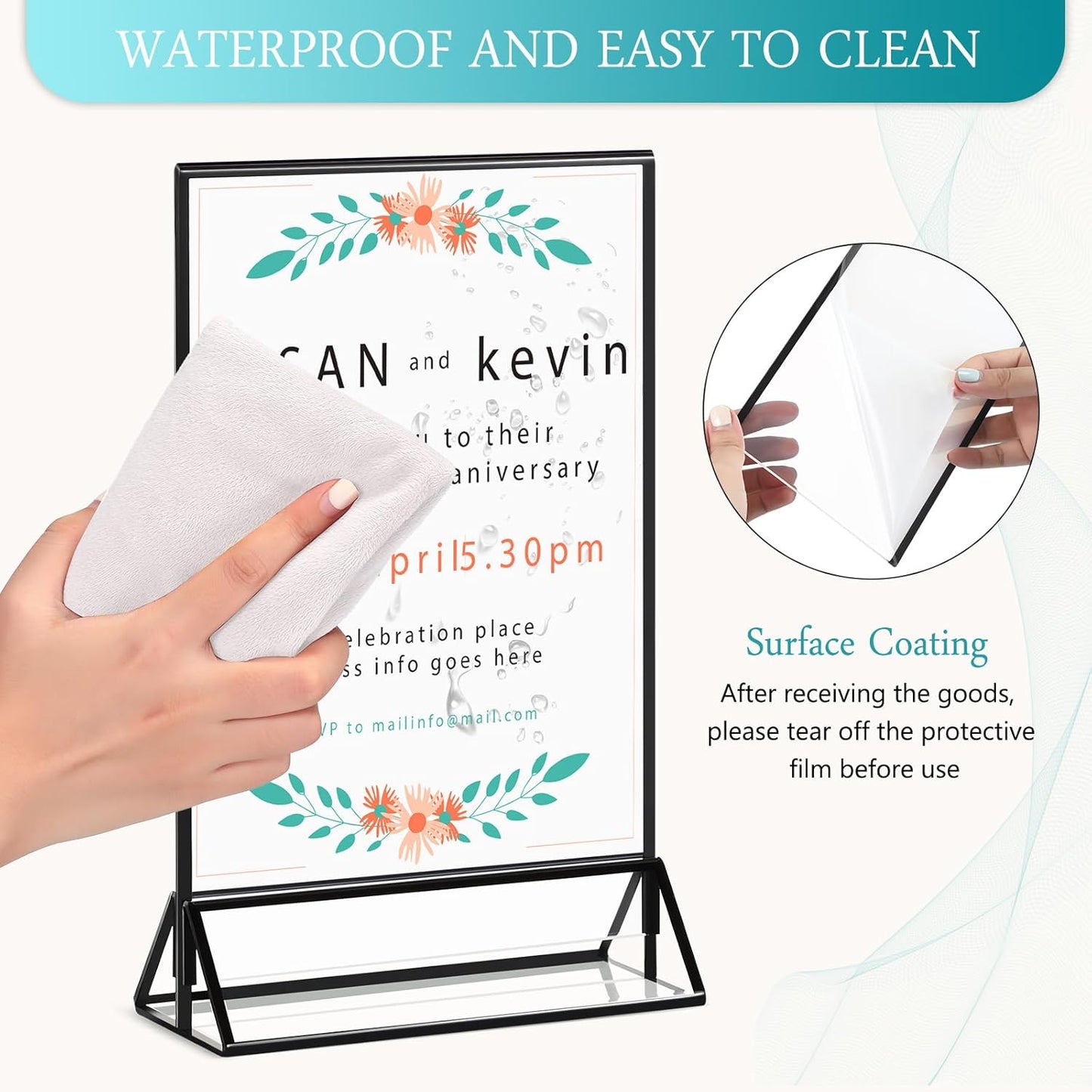 Zonon Acrylic Sign Holder 5x7, 6 Pack Vertical Double Sided Menu Display Stand with Borders, Double Sided Wedding Table Menu Holders Picture Frames for Restaurant, Christmas Party(5 x 7 Inch)