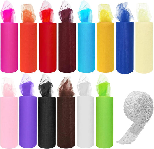 14 Colors Tulle Rolls 6” by 25 Yards(75 Feet) Rainbow Fabric Spool Tulles Ribbons for Tutu Skirt Table Skirt Party Wedding Decorations