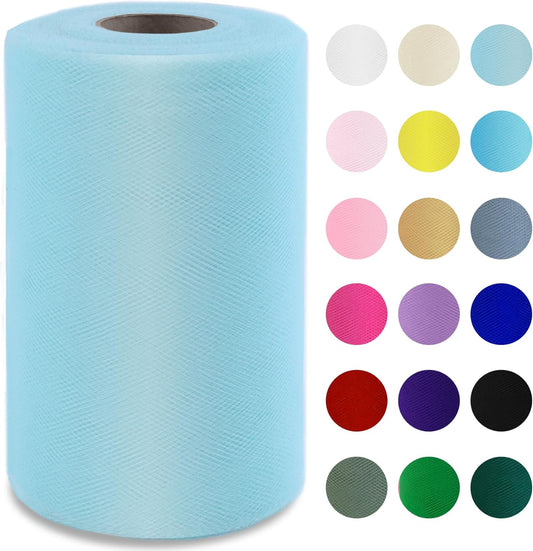 Soft Blue Tulle Fabric Roll 6" by 100 Yards (300 ft) Soft Tulle Spool for DIY Crafting Favor Supplies, Tutus, Wedding, Party Decorations, Gift Wrapping