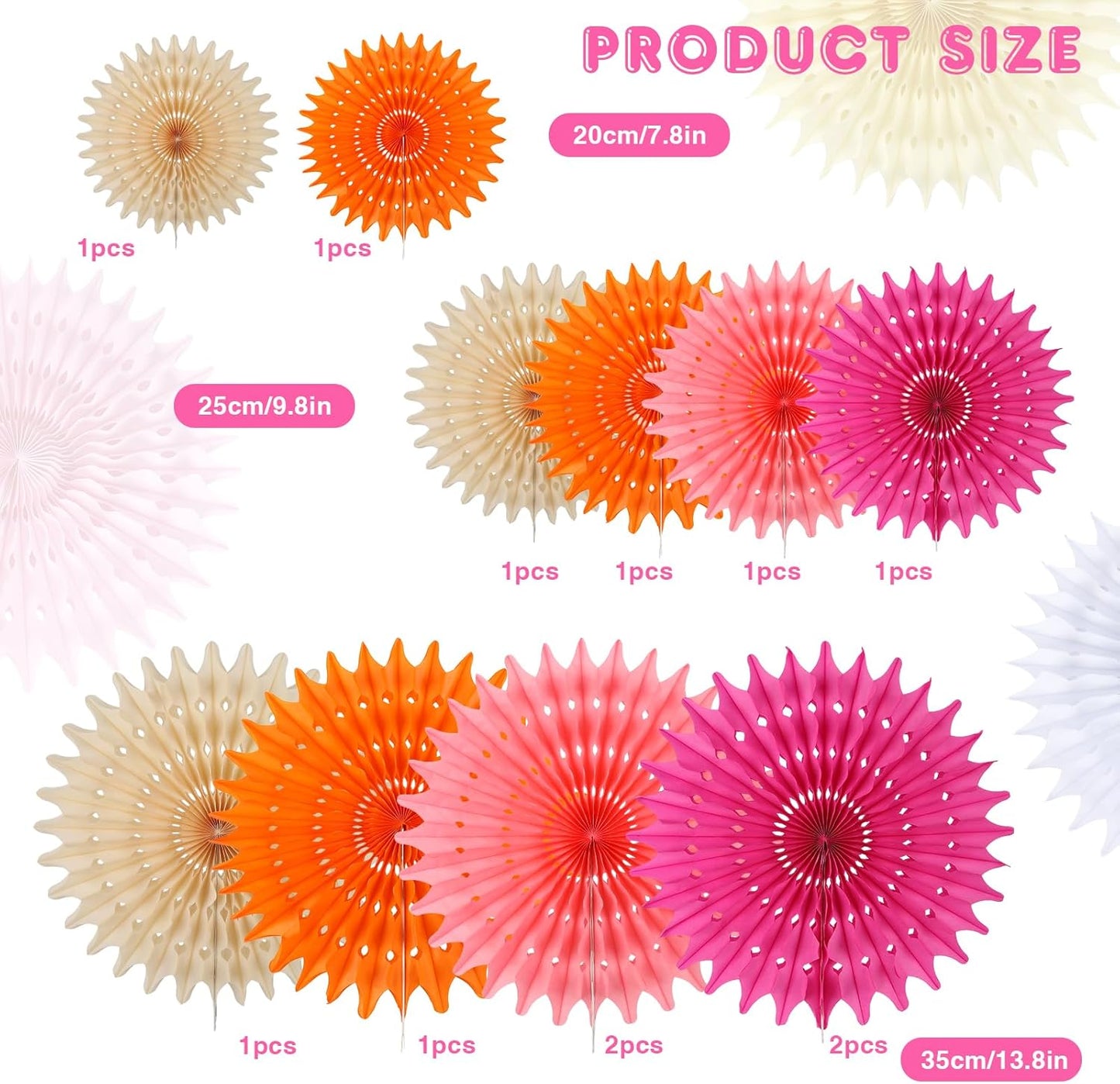 BestoFun 12PCS Paper Fans Peach and Hot Pink Party Decorations Tissue Paper Flowers Decorations for Girl Groovy Birthday Baby Shower Wedding Bachelorette Room Wall Hanging Décor