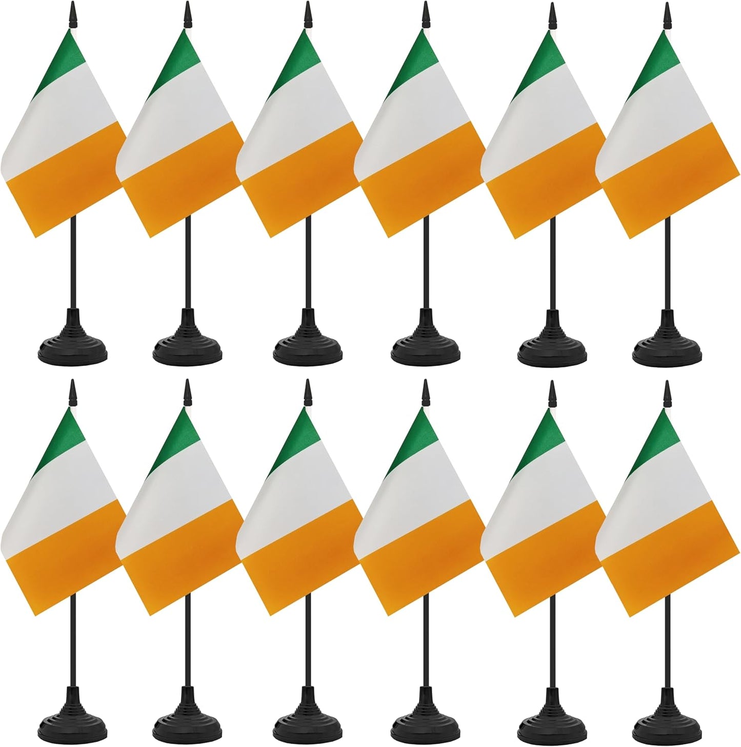 12 Pack Ireland Desk Flag Set, Irish Table Office Flag, Small Miniature Desktop Flag With Black Pole and Black Base, Classroom, Offices Meeting Desk Decoration (Ireland)