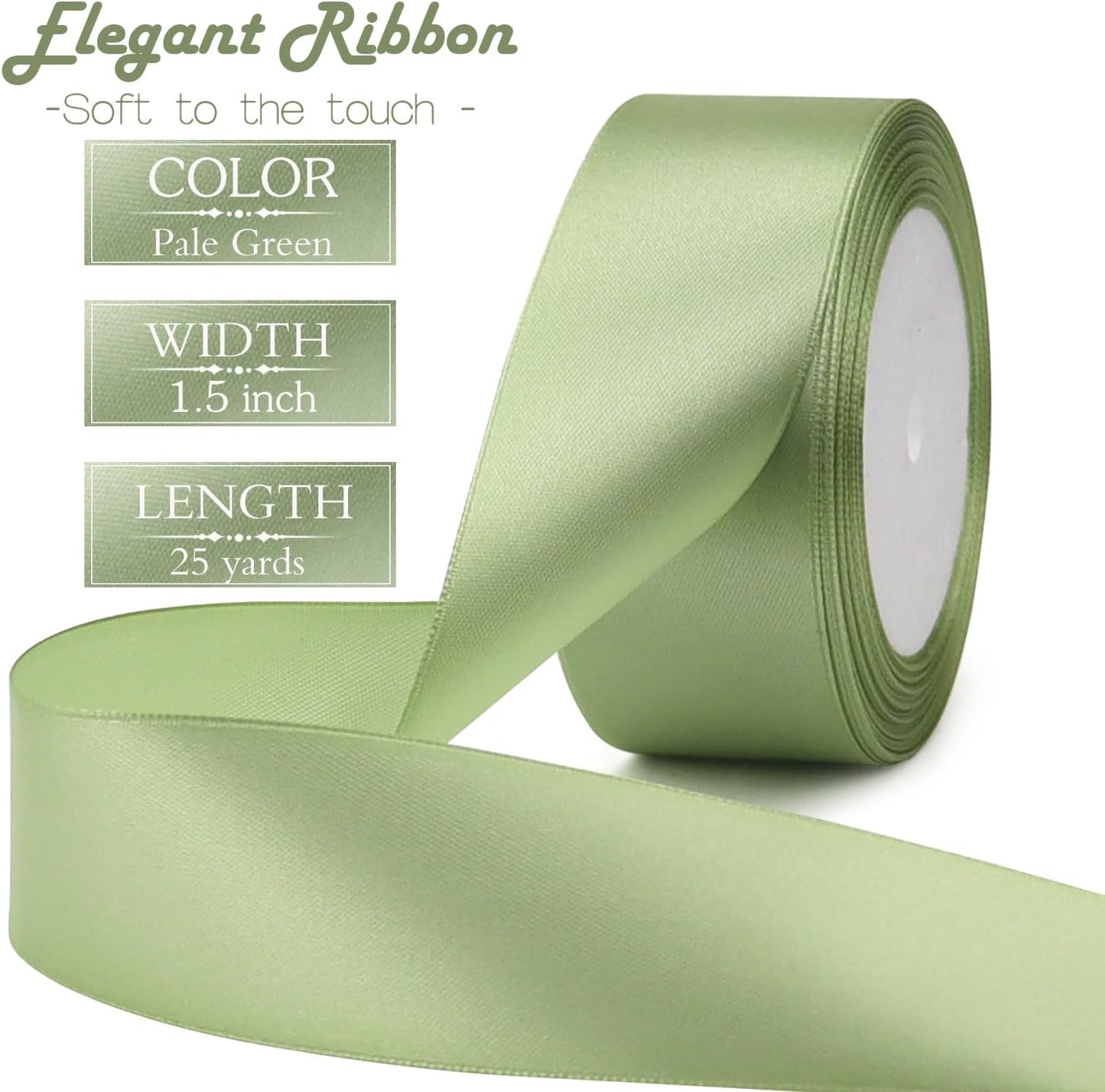 Pale Green Solid Satin Ribbon 1-1/2 Inch 25 Yards Solid Polyester Fabric Ribbon for Gift Wrapping Wedding Christmas Baby Shower Birthday Party Decoration Handmade Immortal Flower Craft
