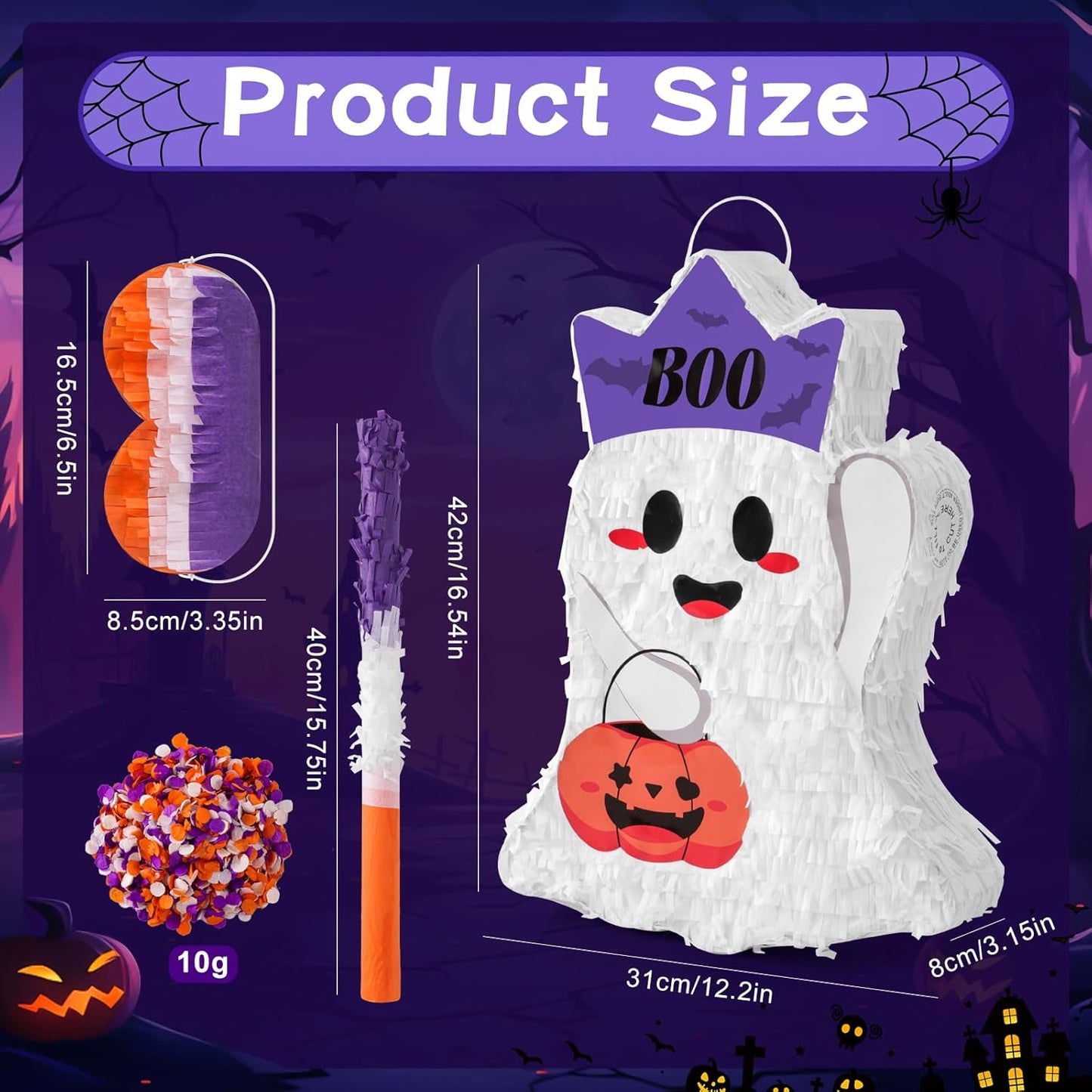 VINTS Halloween Piñata,Cute Ghost Piñata with Blindfold Stick,Pinata for Kids Birthday Party,Trick or Treat Game,Halloween Theme Parties Decorations(16.54×12.20×3.15 in)