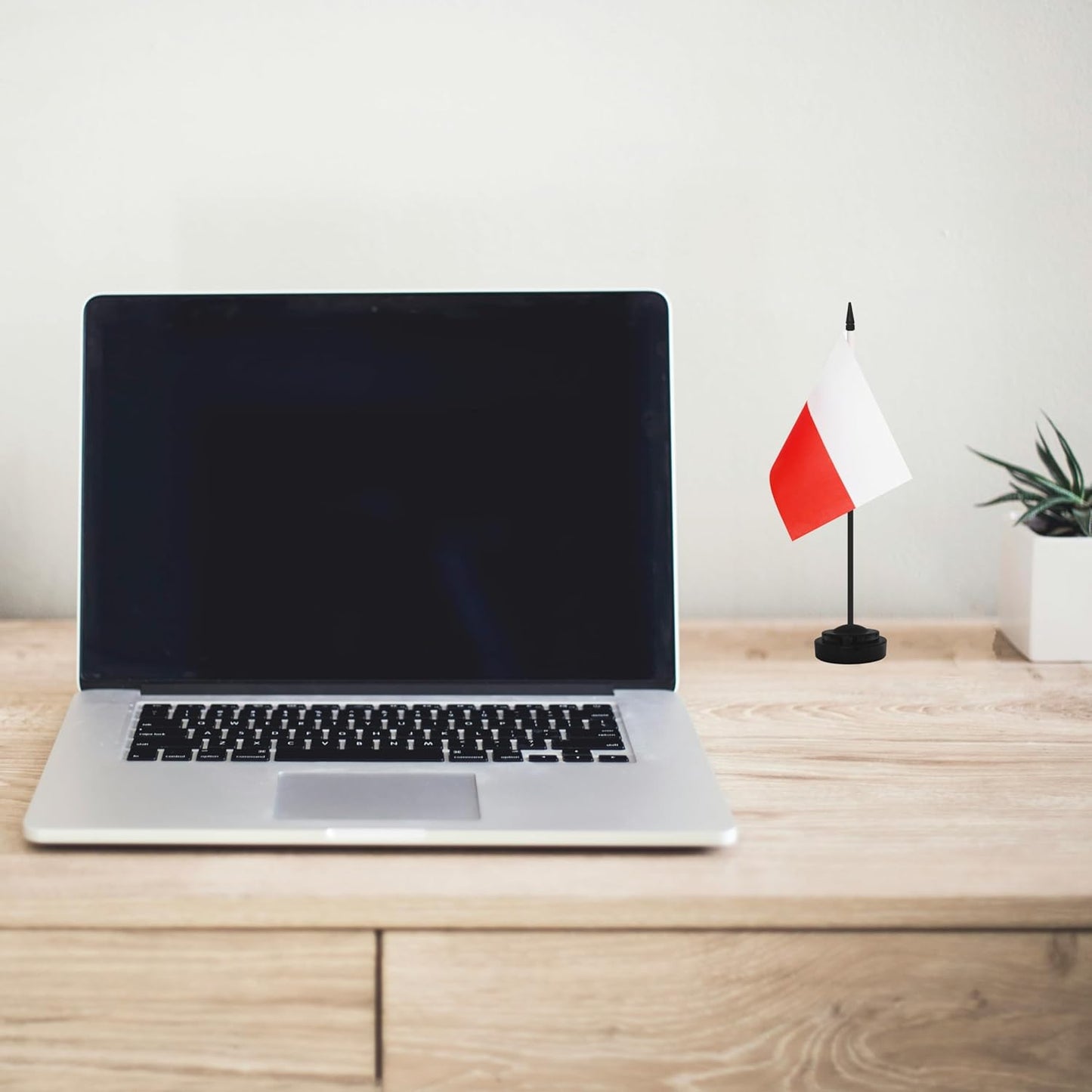 2 Pack Poland Desk Flag Set, Polish Desktop Small Miniature Table Office Flag with 12" Black Pole and Black Base, Offices, Classroom, Home, Festival Decoration (Poland)