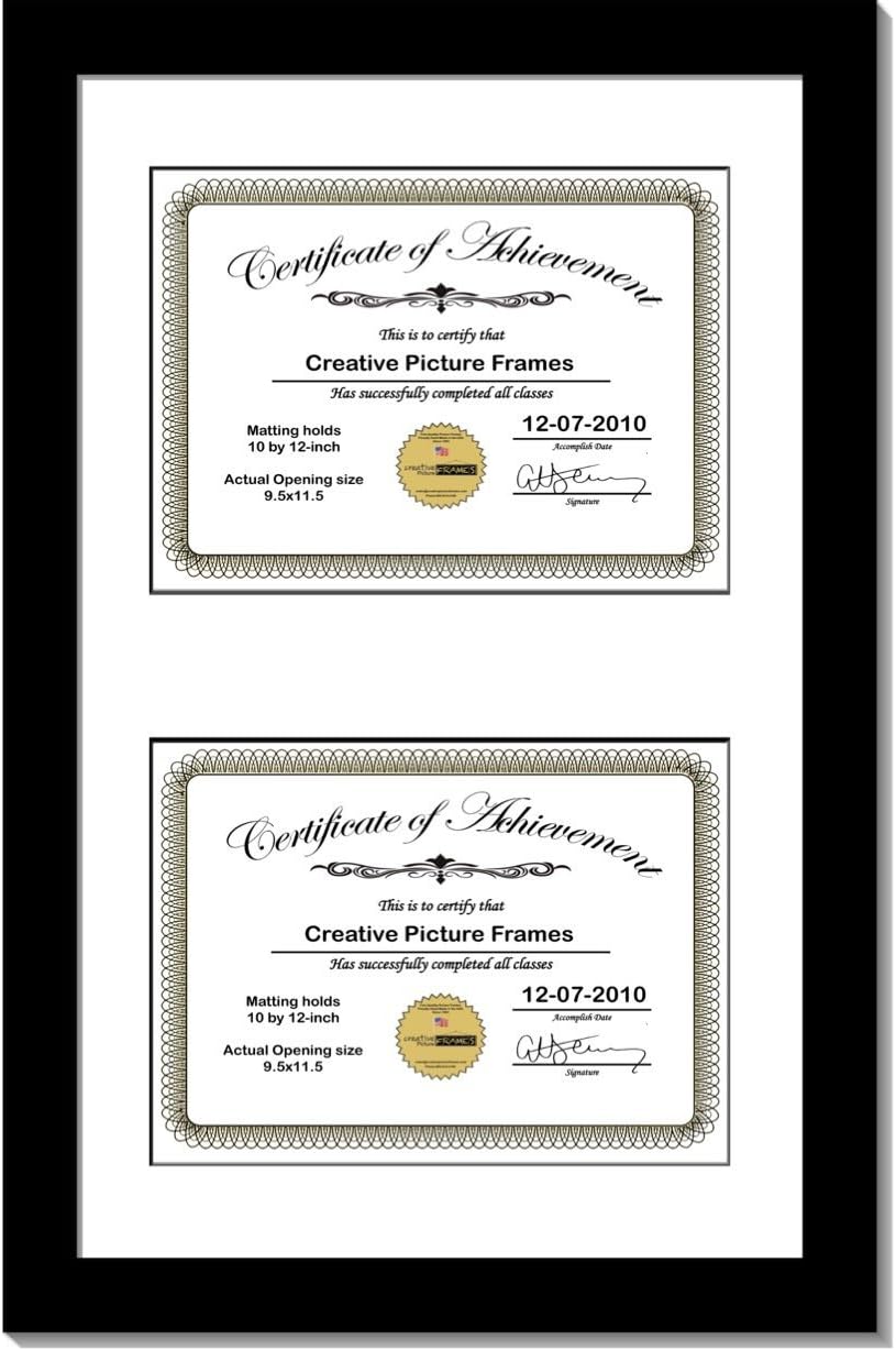 Creative Picture Frames 14X24Bk-W Black Vertical Double Diploma Frame With 2 Opening White Mat, Holds 2-10X12-Inch Documents With Wall Hanger
