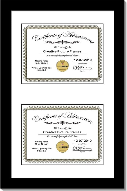 Creative Picture Frames 14X24Bk-W Black Vertical Double Diploma Frame With 2 Opening White Mat, Holds 2-10X12-Inch Documents With Wall Hanger