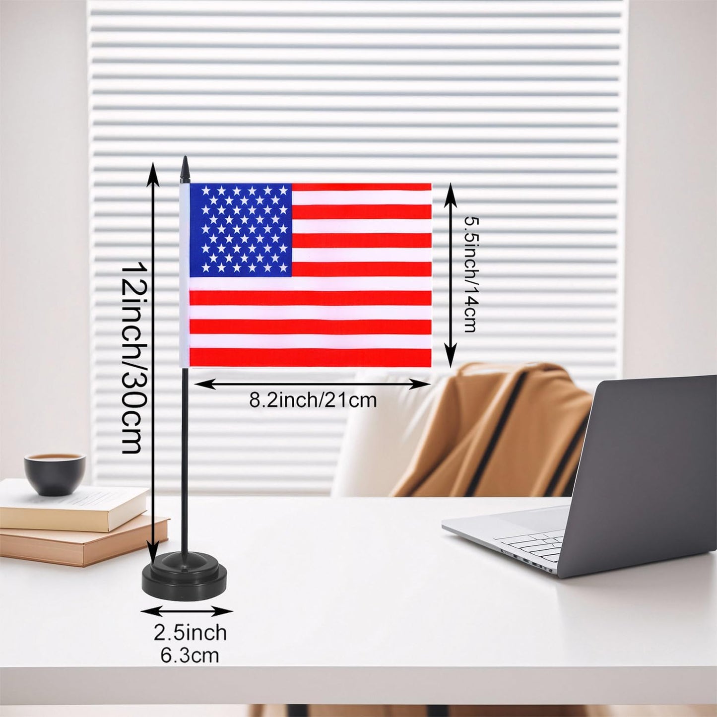 USA Desk Flag 12" Solid Pole Deluxe Set American Flags Banner Mini Small US Office Table Flags with Black Stand Base Desktop Decorations(2Pack)