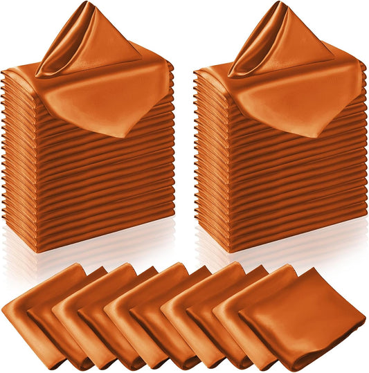 Manyshofu 60 Pieces Terracotta Satin Napkins - 20x20 Inches Cloth Napkins, Square Satin Fabric Napkins Set - Soft & Reusable Table Napkins for Wedding Dinner Party Lunch