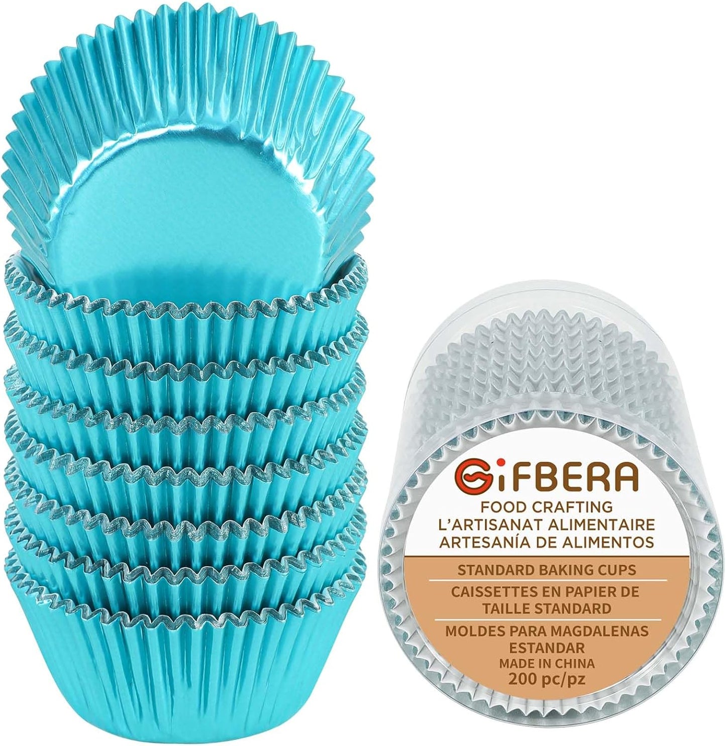 Gifbera Foil Cupcake Liners Metallic Paper Muffin Standard Baking Cups 200-Count (Aqua)