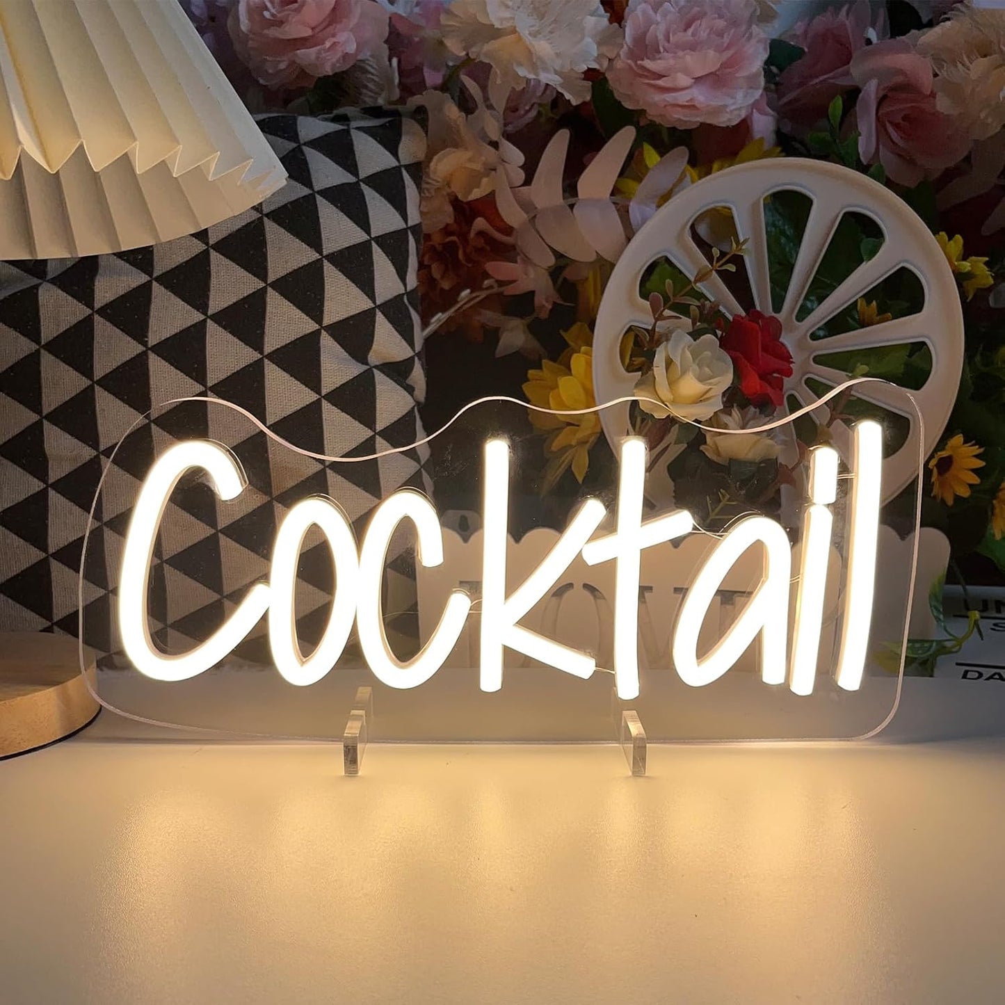 Cocktails Table Neon Sign Desk Lamp Led Beer Bar Neon Lights for Wall Decor Man Cave Club Bedroom Hotel Pub Home Bar Sign Shop Bedroom Home Room Decor Christmas Party Warm White USB Powered 30×13.8 CM