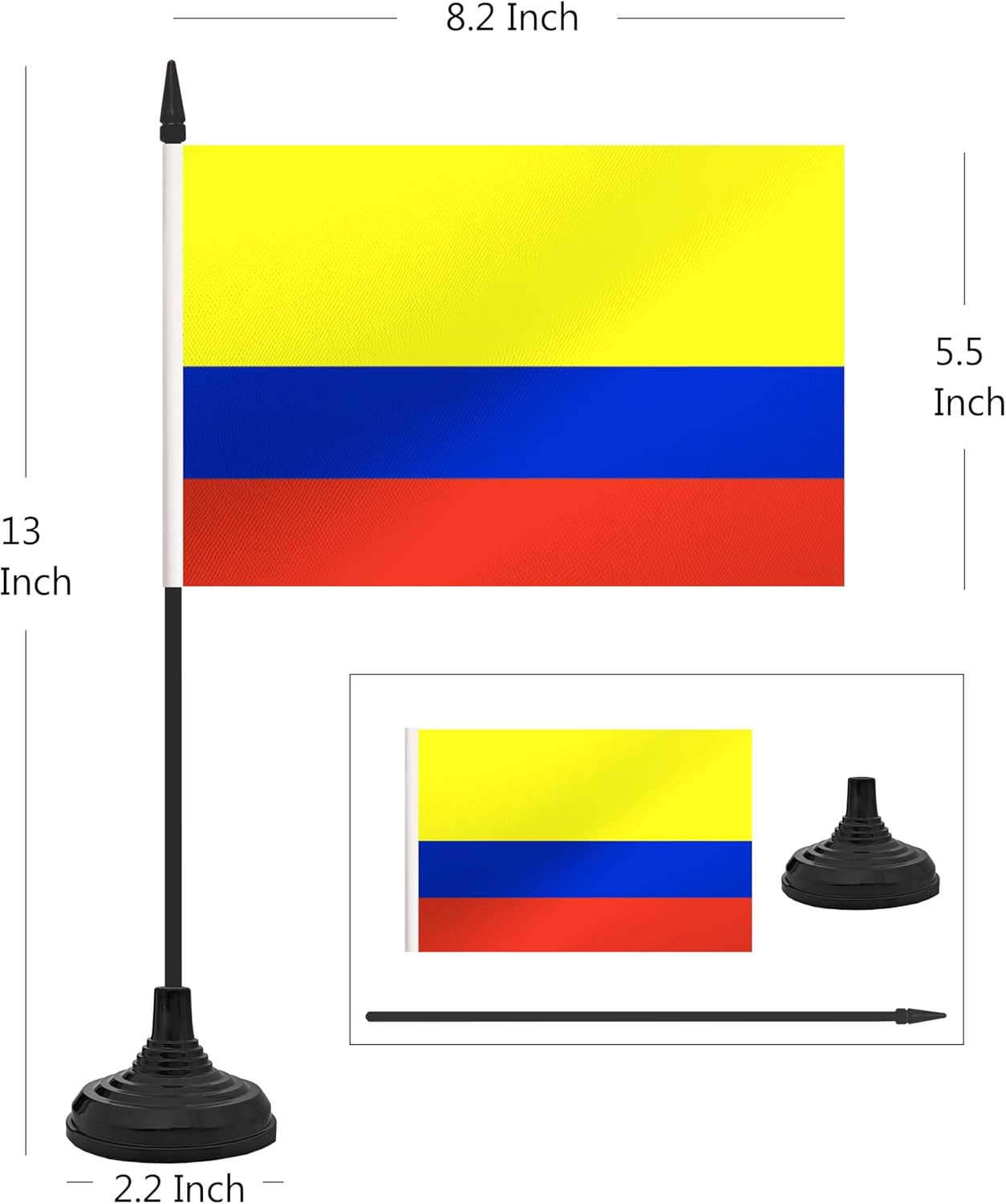 12 Pack Colombia Desk Flag Set, Colombian Table Office Flag, Small Miniature Desktop Flag With Black Pole and Black Base, Classroom, Offices Meeting Desk Decoration (Colombia)