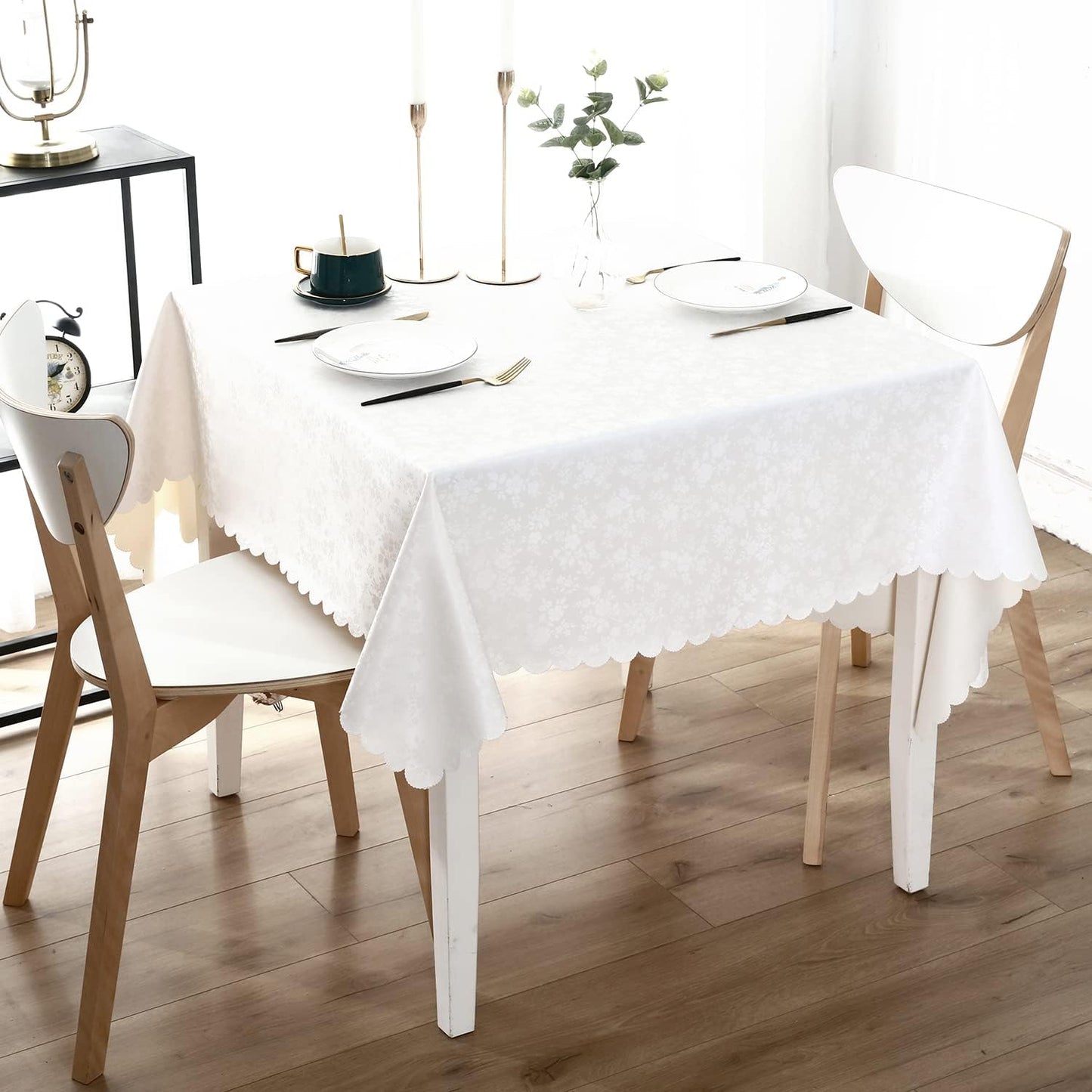 Smiry Square Table Cloth, Waterproof Heavy Duty Vinyl Tablecloths, Wipeable Washable Table Cover for Kitchen and Dining Room (White, 54" X 54")