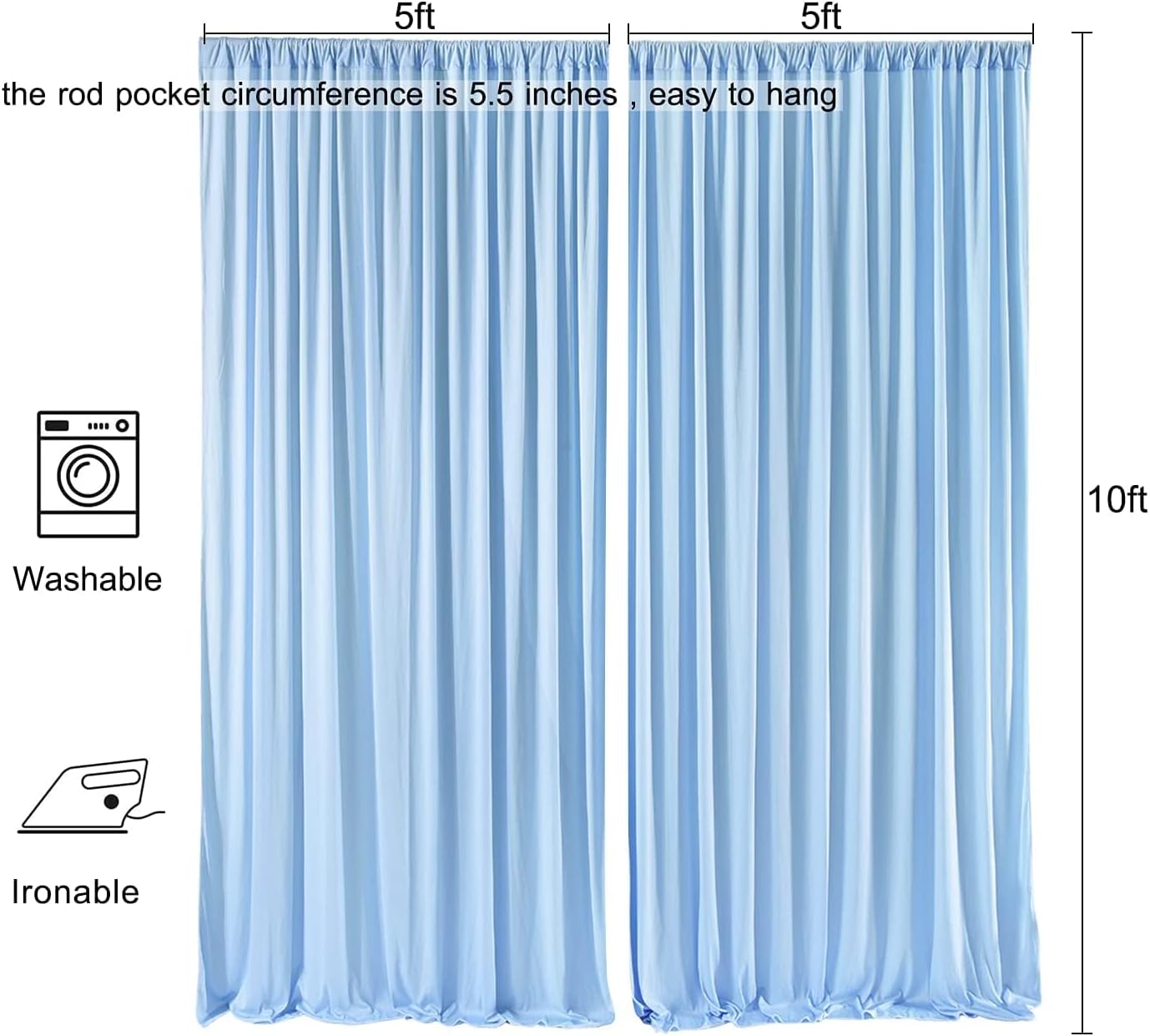AK TRADING CO. 10 feet x 10 feet Polyester Backdrop Drapes Curtains Panels with Rod Pockets - Wedding Ceremony Party Home Window Decorations - Light Blue (DRAPE-5X10-LTBLUE)