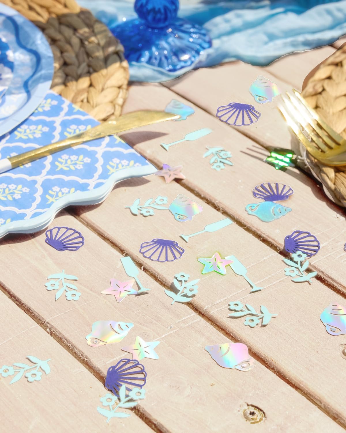 xo, Fetti Coastal Party Foil Confetti - 200 pc | Beach Engagement Party Decoration, Bachelorette Table Decor, Bridal Shower Supplies, Beach Birthday Tablescape