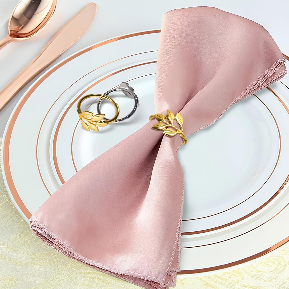 40 Pcs Leaf Napkin Rings Set, Metal Napkins Rings Holders Bulk for Cloth Napkins Table Adornment for Wedding, Birthday, Thanksgiving, Christmas, Banquet, Dinning Table Decorations