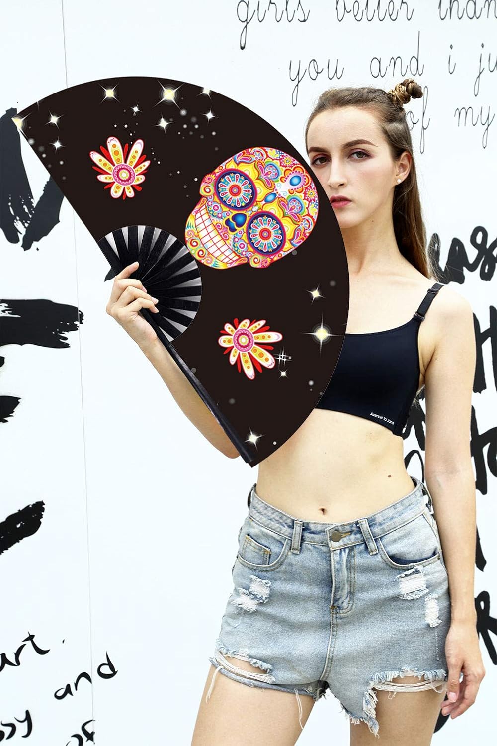 Amajiji Large Folding Hand Rave Fan Popping Fan for Line Dancing Clacking Fans for Boots On The Ground Dance,Party,Decoration,Festival (Alien)