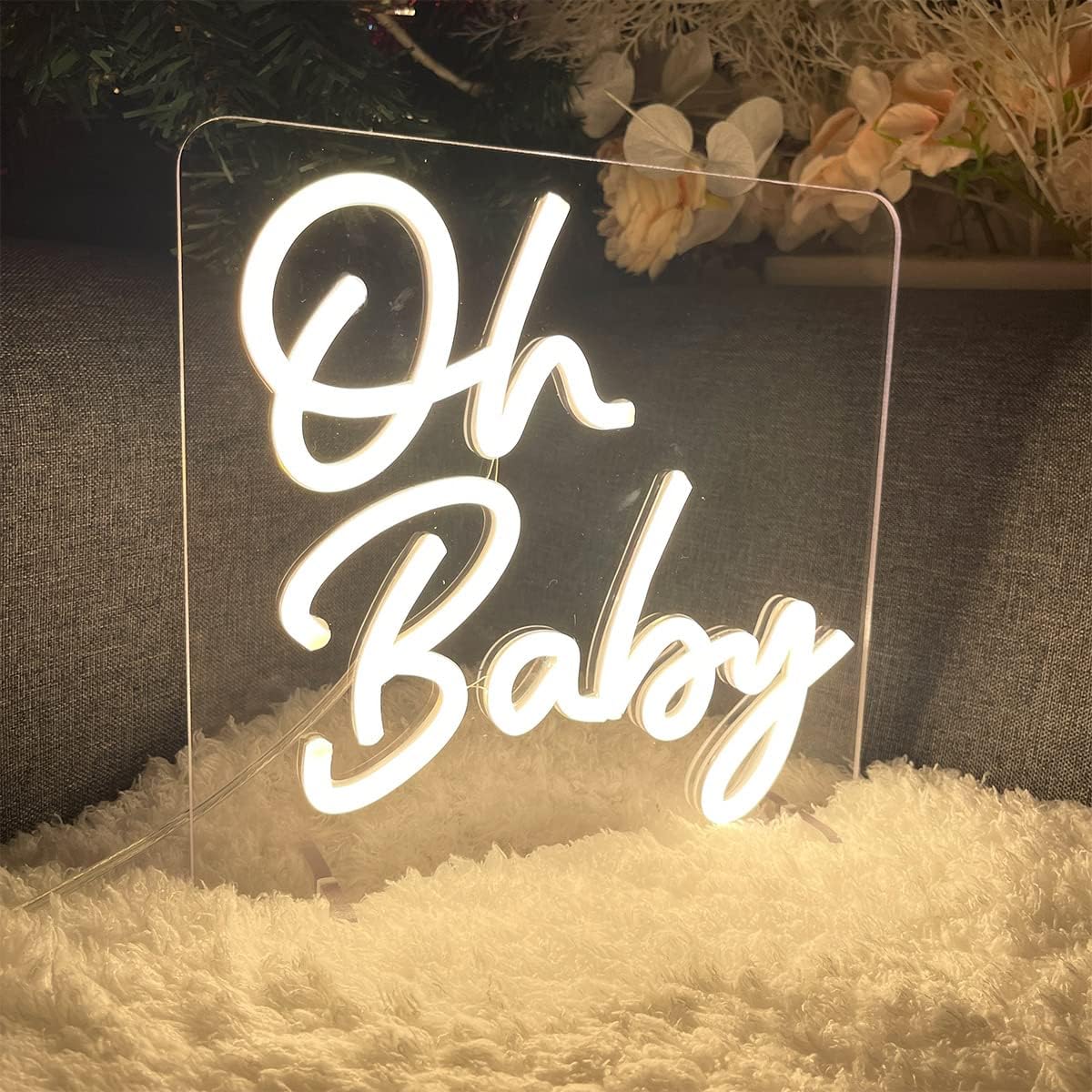 Oh Baby Table Number Neon Sign Desk Lamp Night Light Wedding Letter LED Neon Sign Wedding Table Decorations Neon Light Bedroom Home Room Decor Christmas Party Warm White USB 25×24 CM