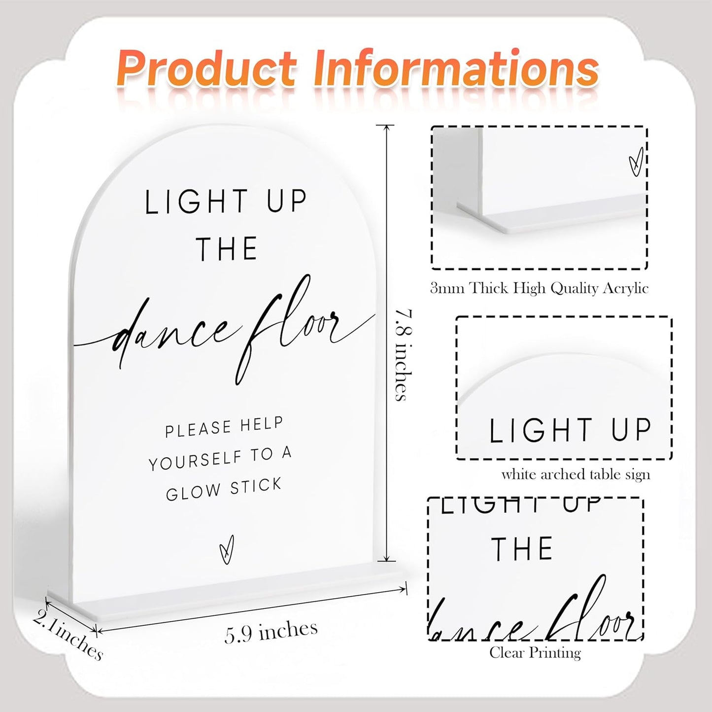 Let Love Glow Sign Wedding, White Arch Acrylic Sign, Wedding Dance Floor Props, Bridal Shower Decor, Engagement Party Decor, Centerpiece Table Decorations Party for Bride and Groom-15