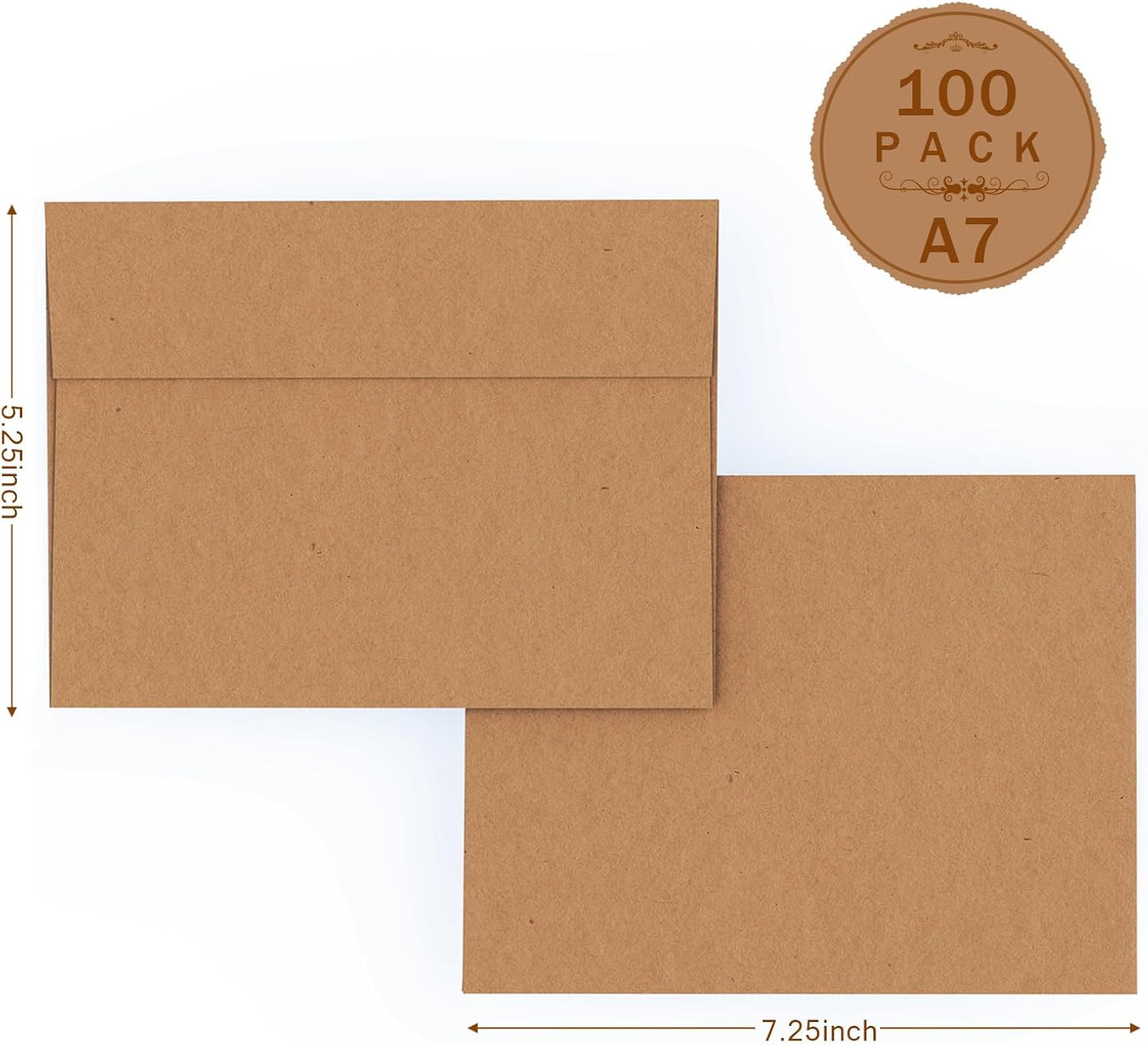 A7 Brown Kraft Envelopes Self Seal 100 Pack 120 GSM，Goefun Printable 5x7 Envelopes for Invitation, Mailing, Weddings, Business, Birthday, Photos, Documents and DIY Cards