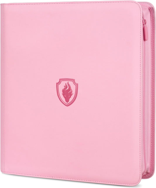 Premium Zip Card Binder 12 Pocket, Fabmaker 912 Pockets Trading Card Binder, PU Zipper Card Collection Album, Sturdy Side-Loading Card Book Holder for MTG, TCG, Game Cards, Sports Cards, Pink