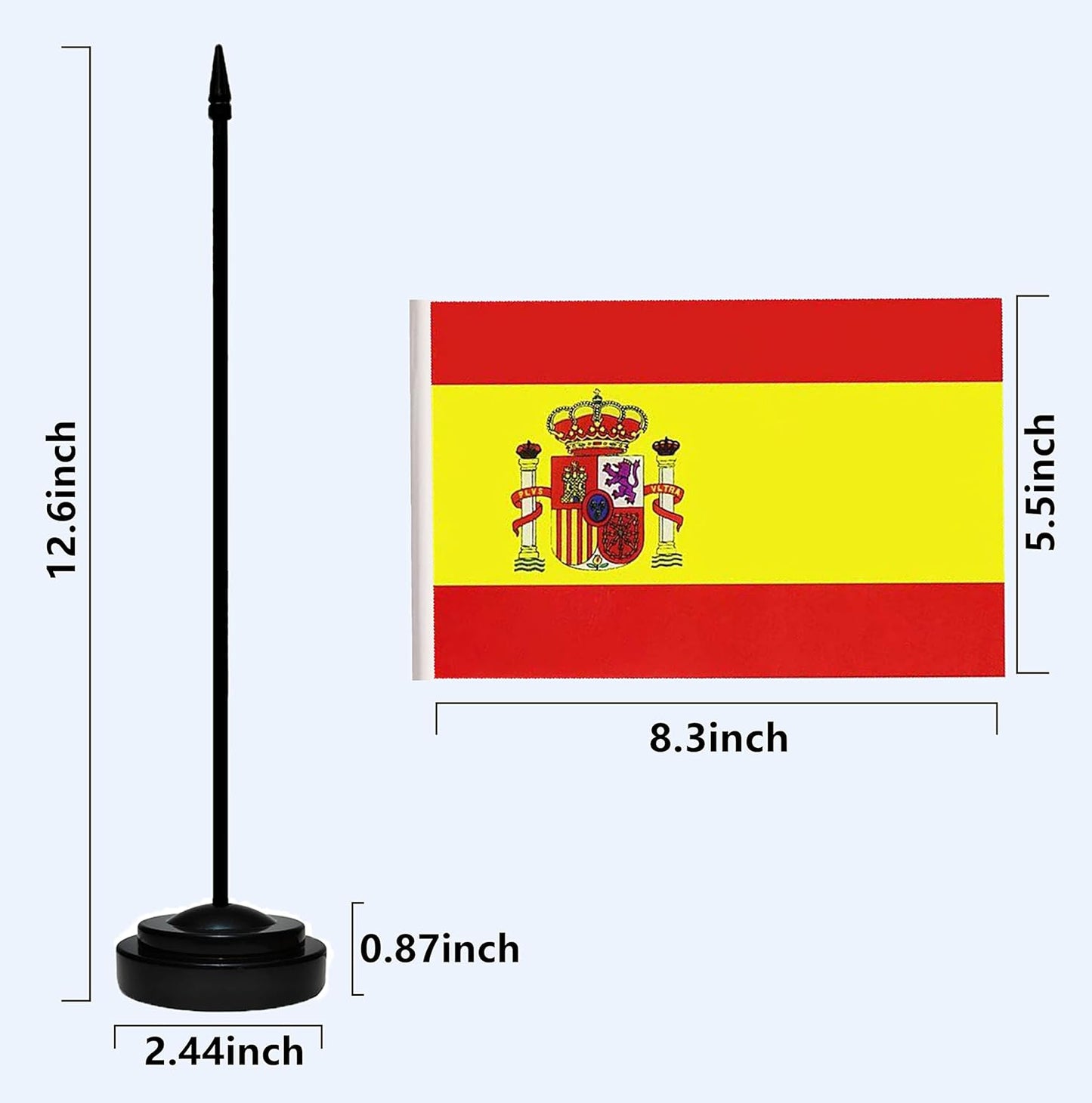 Spain Spanish Deluxe Desk Flag Set, Small Mini Miniature Spain Spanish Table Desktop Flags With Solid Pole, Black Base and Spear Top(2 Pack)