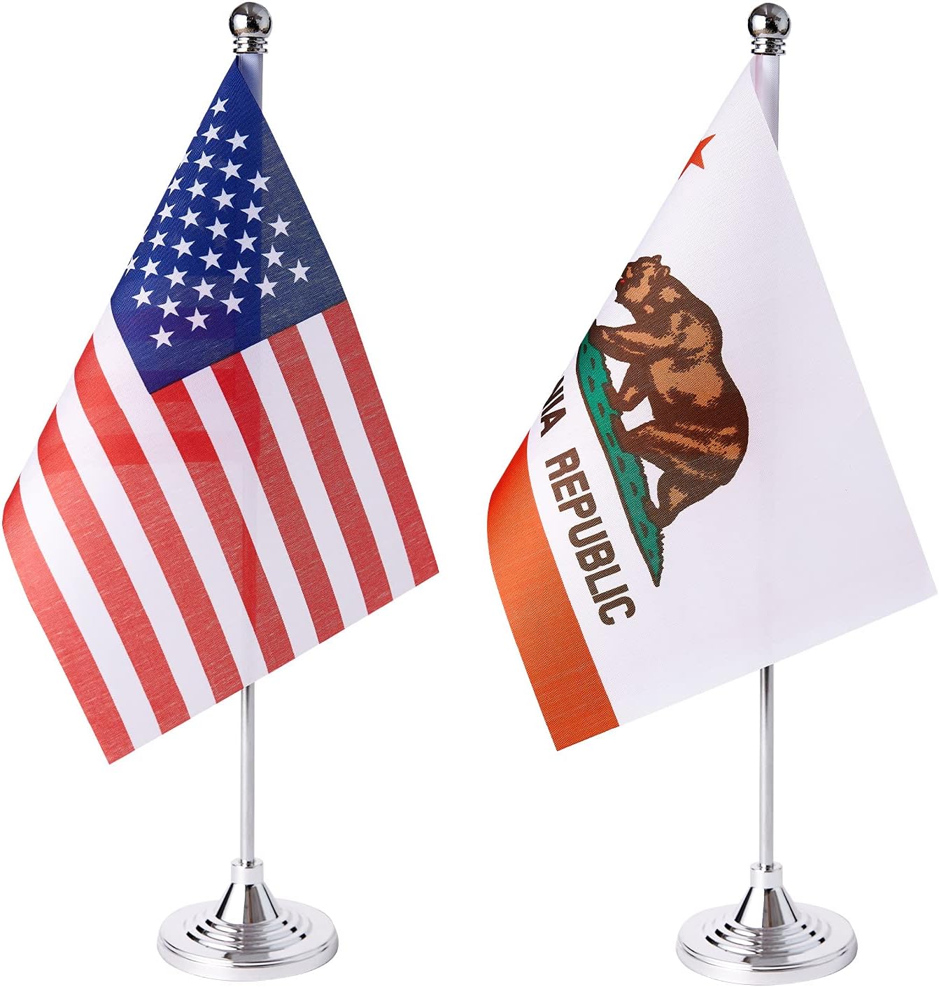 ZXvZYT 2 Pack American US California flag USA Calif CA State table flag,Small Mini United States Desk Flags With Stand Base,for U.S. States Party Events Celebration Decorations Supplies