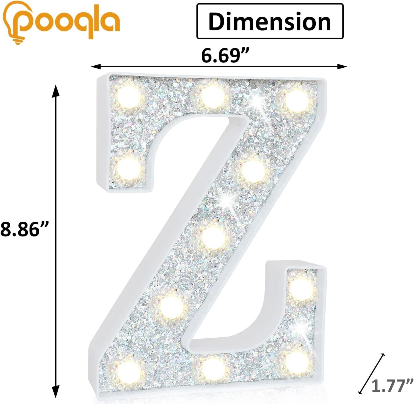 Pooqla Light Up Letters, LED Marquee Letters for Silver Birthday Decorations, Battery Powered Night Light Teenager Girl Room Decor, Gift for Girls Boys Wedding Bedroom Christmas Party Decor, Letter Z