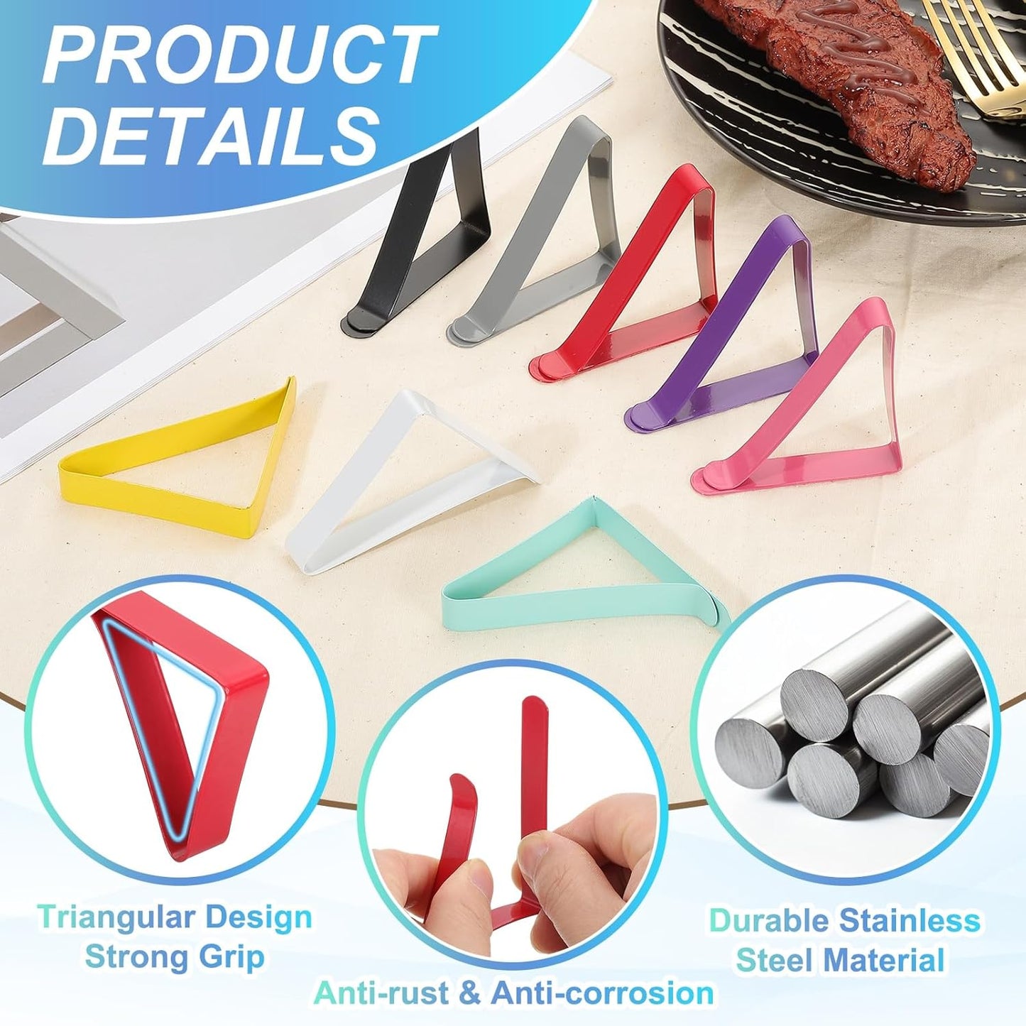 uxcell 4 Pack Tablecloth Clips, Stainless Steel Table Cloth Cover Clamps, 2.95" x 1.77" Windproof Holder Clips for Home Party Picnic Wedding Camping Dining Tables, Yellow