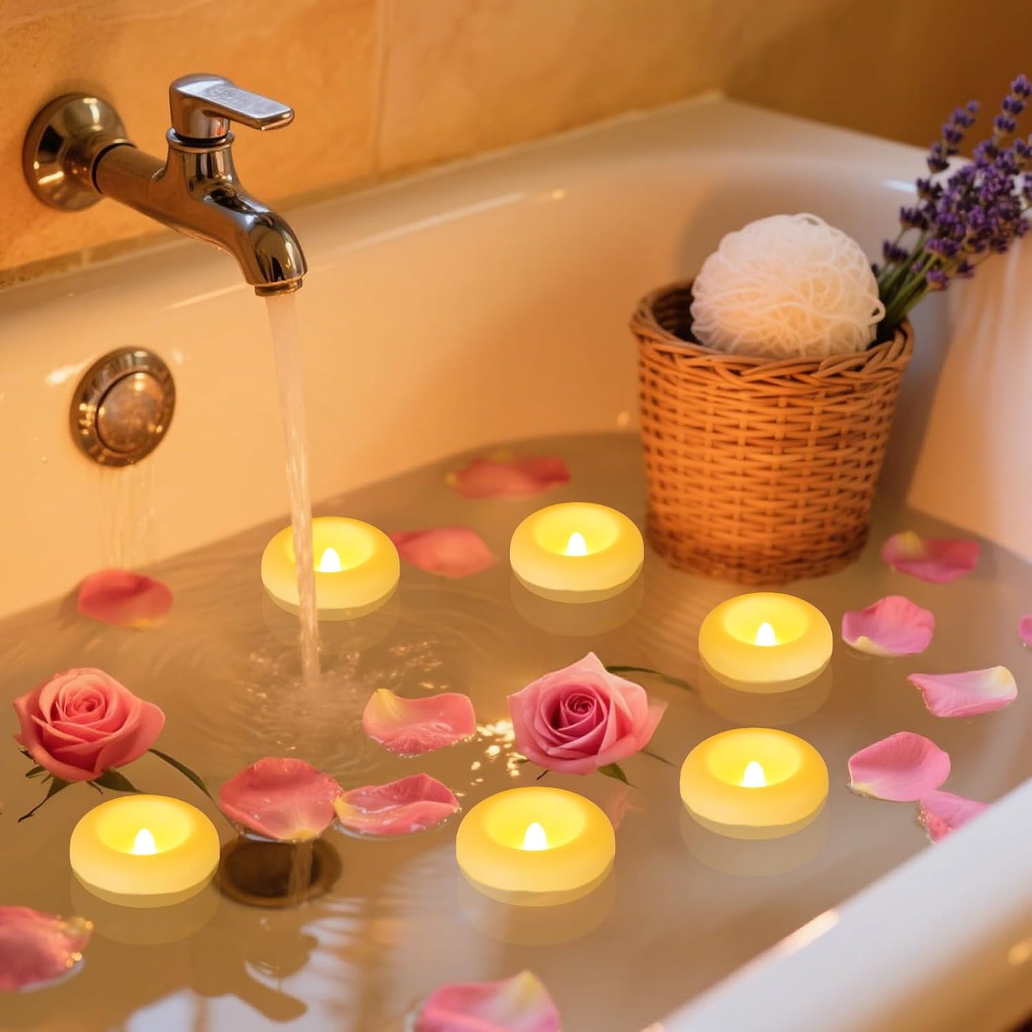 Aignis 12pcs Flameless LED Floating Candles Battery Operated, 120+ Hours Glow Time, 3 Inch Ivory Plastic Tealights, Cozy Warm Yellow Light for Romantic Pool/Bathtub/Hot Bath/Wedding Centerpiece Decor