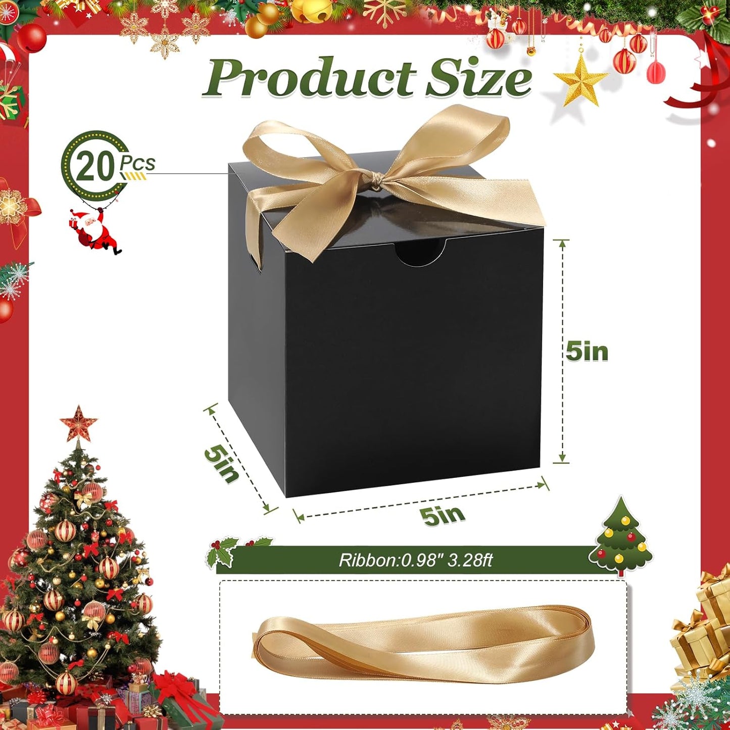 DOYIDE Small Gift Boxes, 20 Pack 5x5x5 Inch Black Elegant Paper Boxes with Ribbons, Crafting, Christmas Gift Box Wedding Party Favor, Cupcake, Candy, Bridesmaids Proposal Box