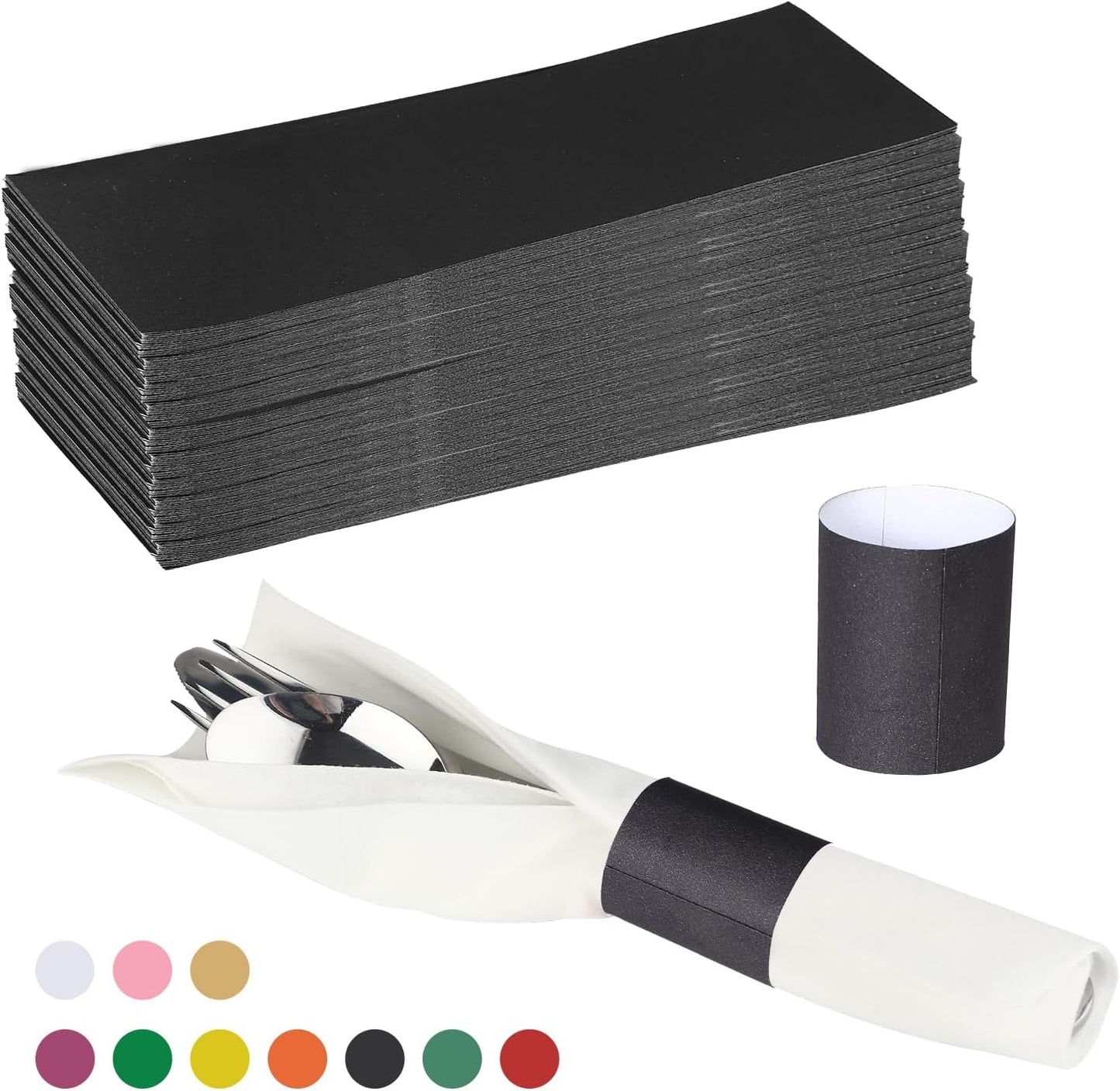 Germiwipe Napkin Bands,Paper Napkin Rings Self Adhesive,Silverware Wraps Bands (Black - 500pcs)