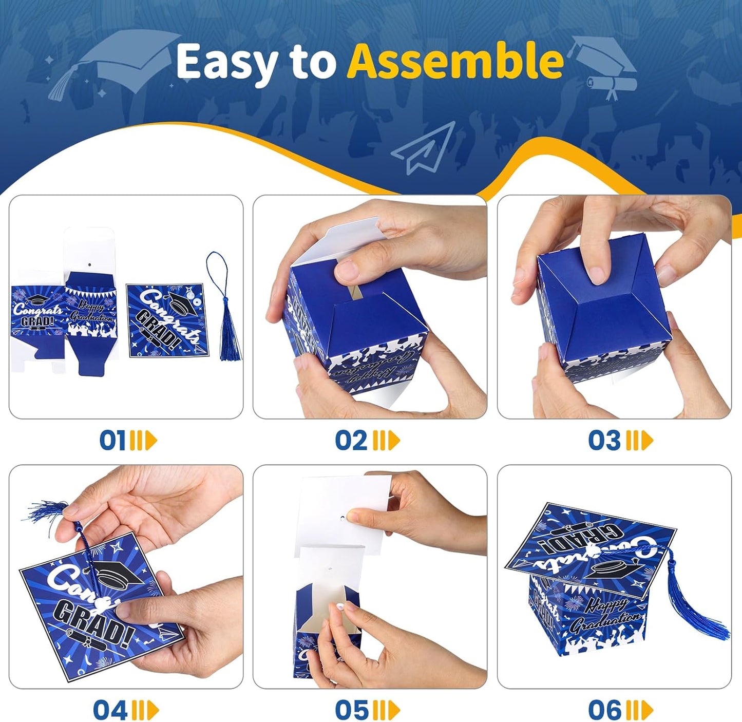 COTOPHER 36 Pack Mini Graduation Cap Gift Boxes, Class of 2025 Graduation Candy Boxes with Tassel, Small Treat Chocolate Box Centerpieces for Tables Party Decorations Graduate Favors Supplies