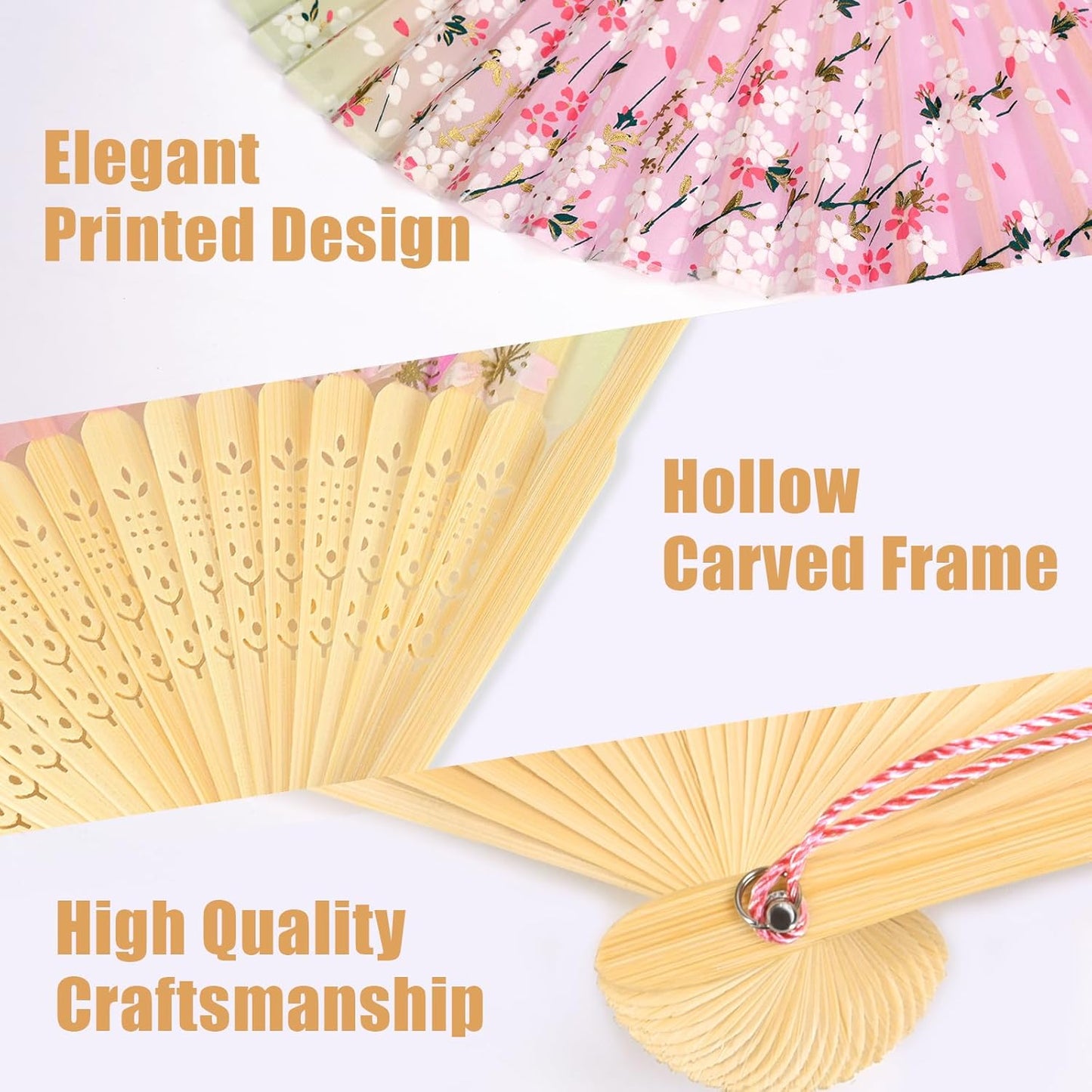 WEARXI Handheld Fan, 4 PCS Hand Fan, Chinese Folding Fan for Women Foldable, Silk Bamboo Hand Held Fan, Paper Hand Fan