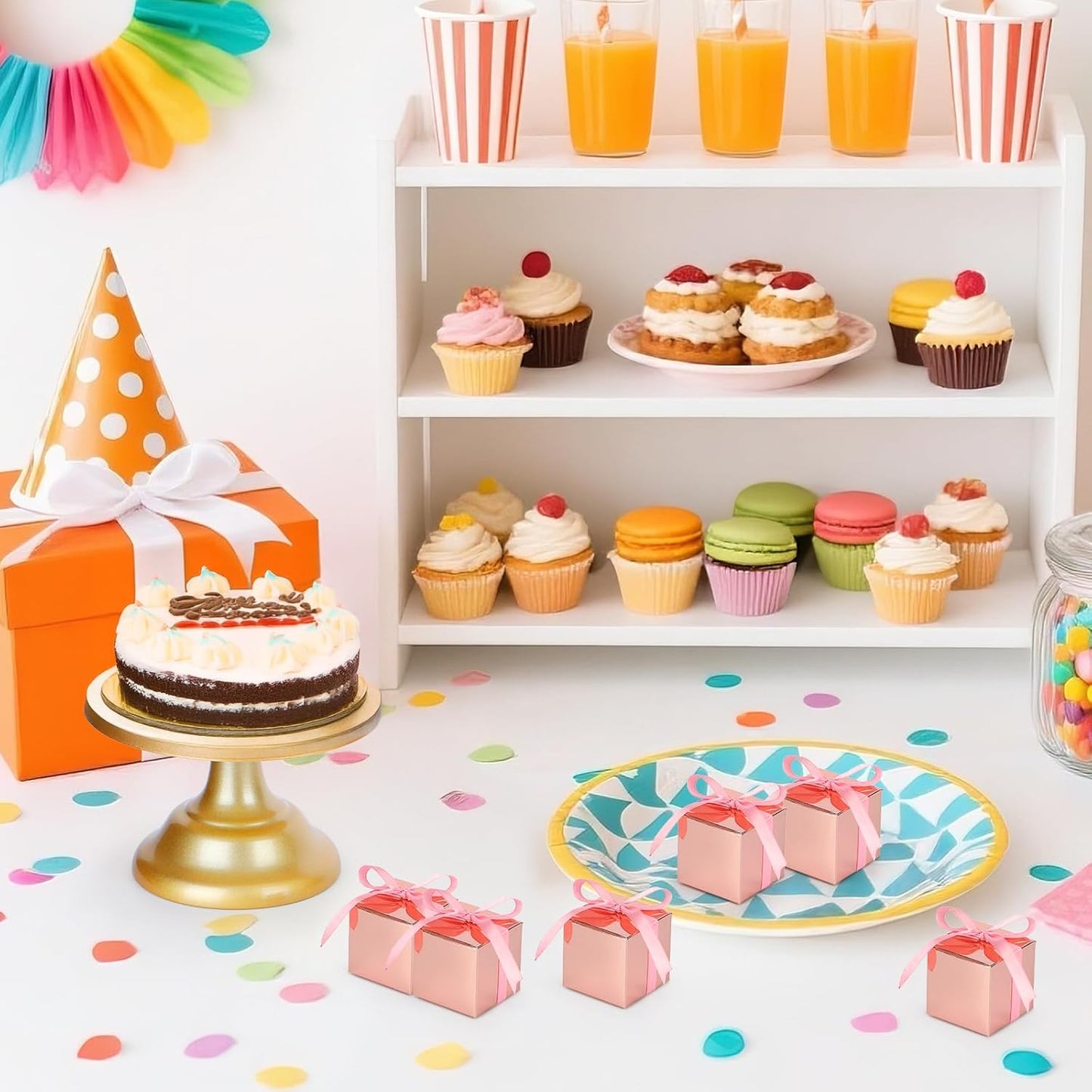 EUSOAR Candy Boxes Party Favors, 60pcs 2x2x2 Inches Small Gift Boxes Wedding Candy Box with Ribbons, Mini Bakery Cookies Box Square Chocolate Containers for Anniversary Bridal Party Favor Decoration