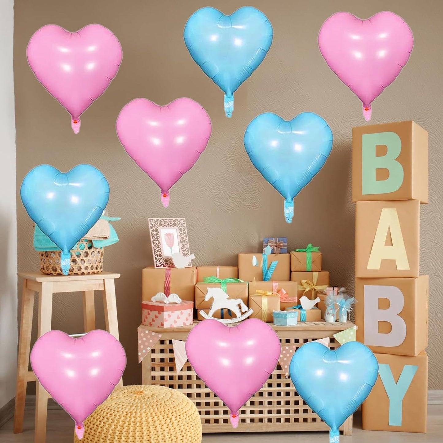Pink Blue Heart Balloons, 18 Inch Pastel Blue Pink Foil Heart Balloons Pearl Pink Blue Heart Shape Mylar Balloons Baby Blue and Pink Party Balloon for Baby Shower Gender Reveal Birthday