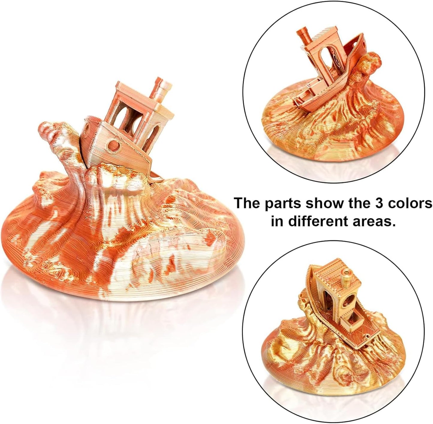 YOUSU PLA Filament1.75mm, Triple Color Coextrusion Silk 3D Printer Filament 1.75mm for 3D Printer & 3D Pen, Multicolor PLA Rainbow Filament, 1kg(2.2lbs) Silk PLA Gold Silver Copper.